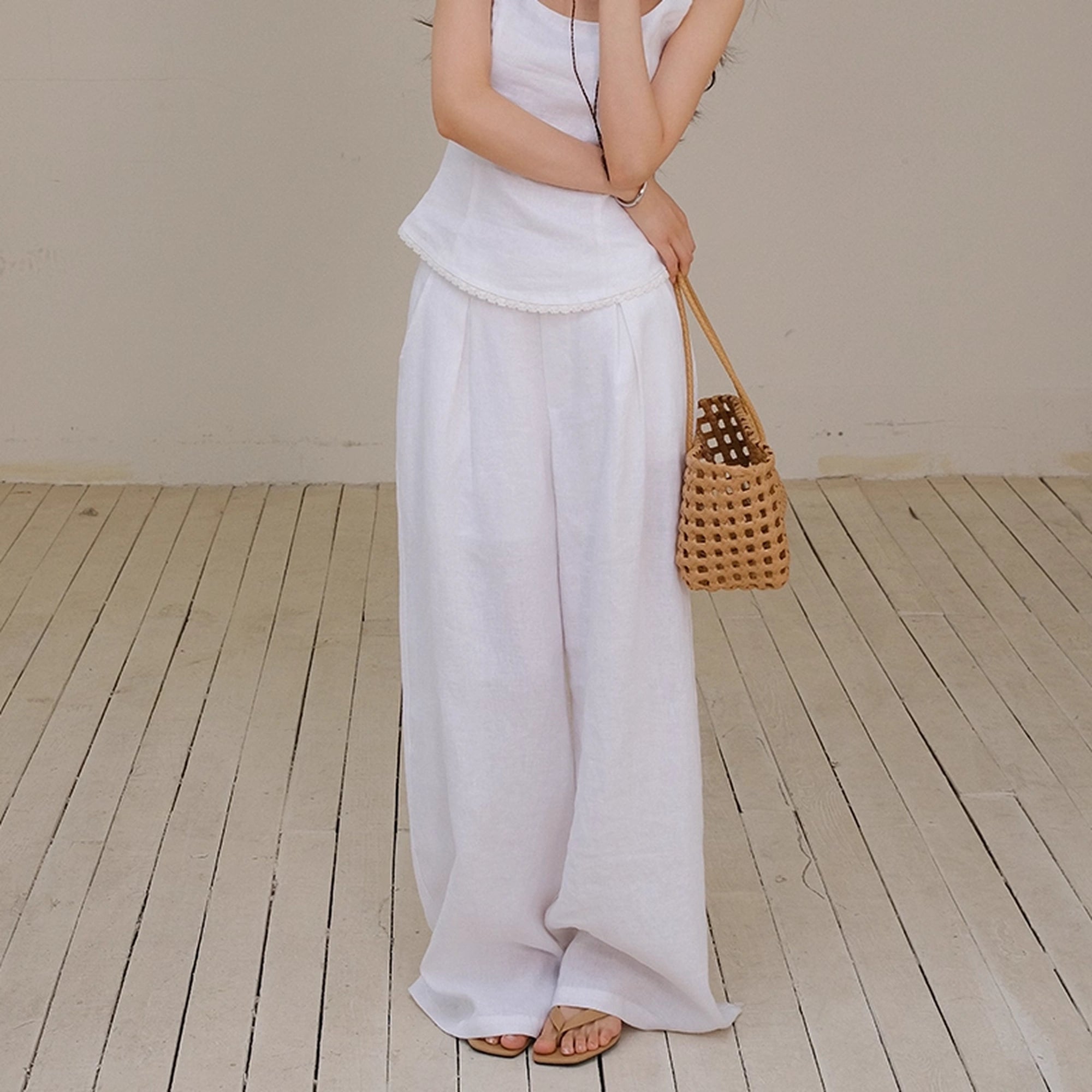 FU_FRESH_UP_French_Lace_Trim_Linen_Camisole_And_Wide_Leg_Pants_Set_MISSTT