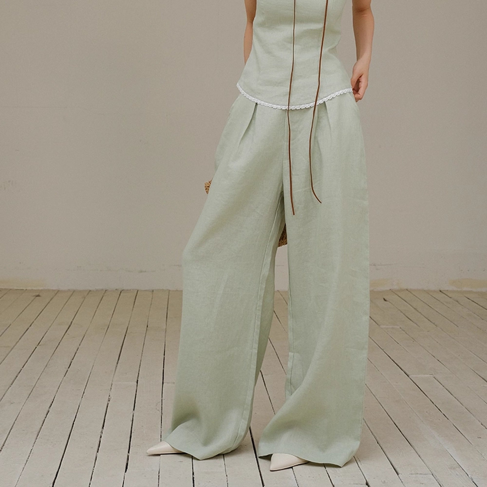 FU_FRESH_UP_French_Lace_Trim_Linen_Camisole_And_Wide_Leg_Pants_Set_MISSTT