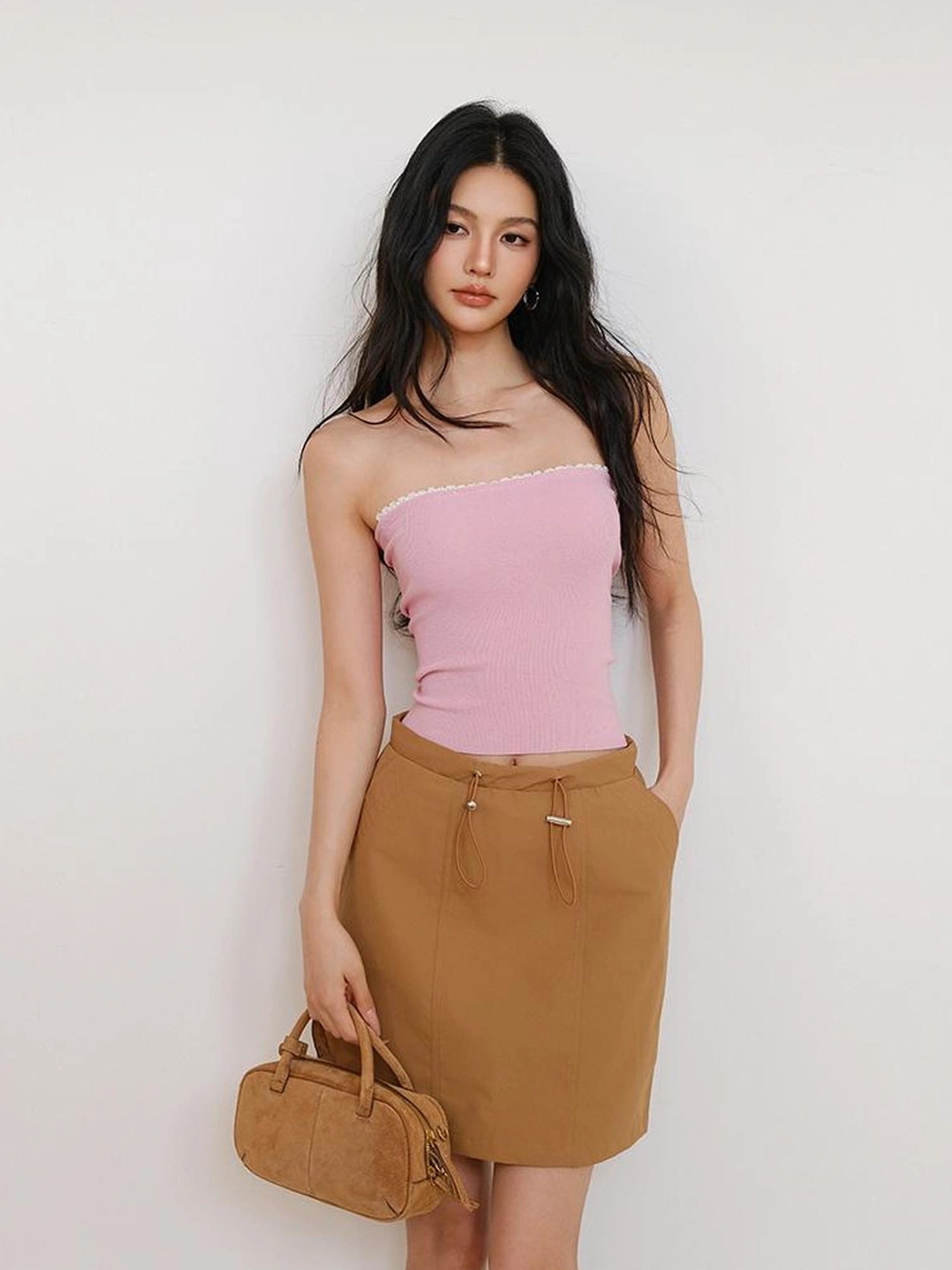 FU FRESH UP French Lace Trim Off Shoulder Knit Tube Top