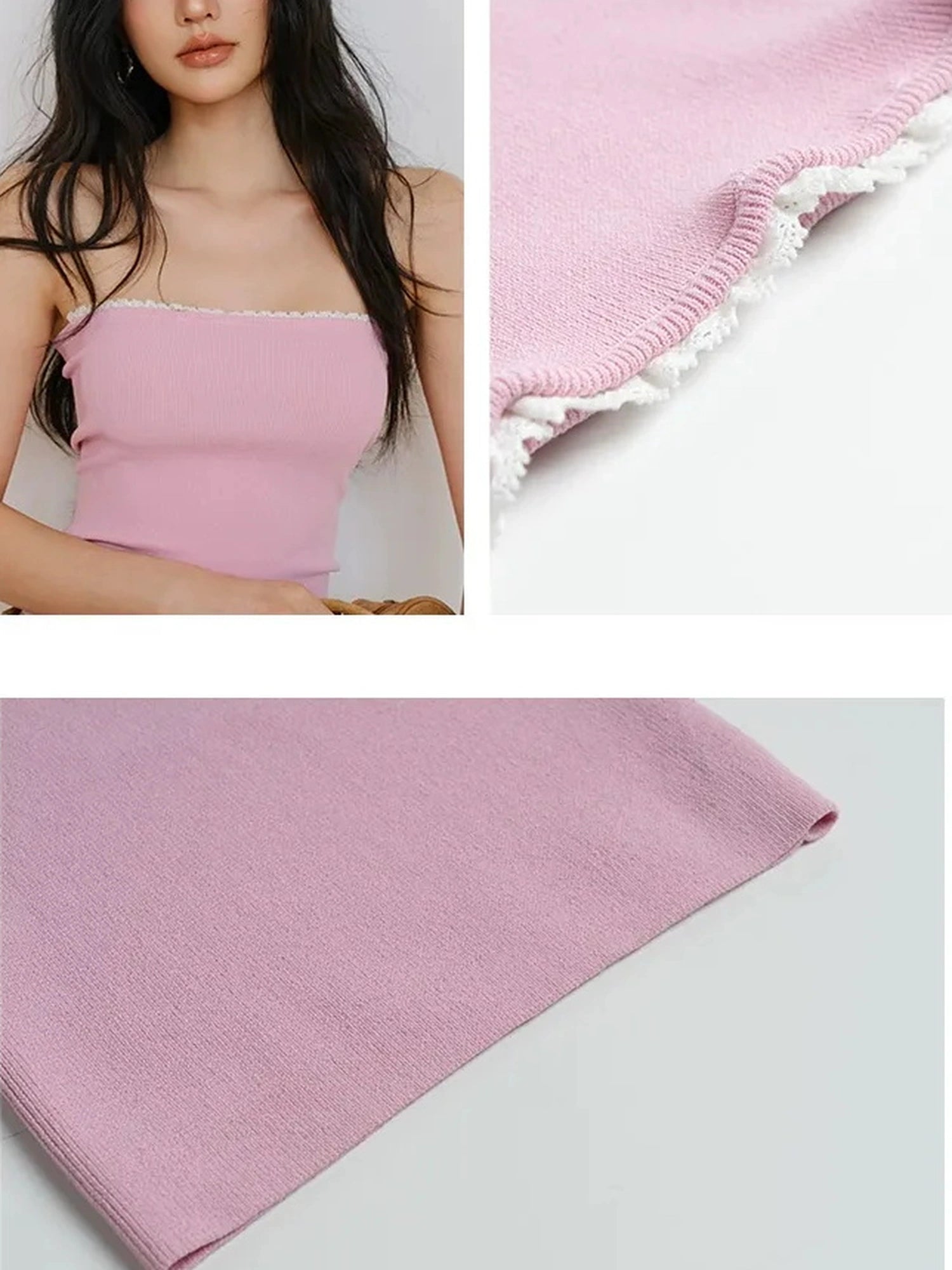FU FRESH UP French Lace Trim Off Shoulder Knit Tube Top