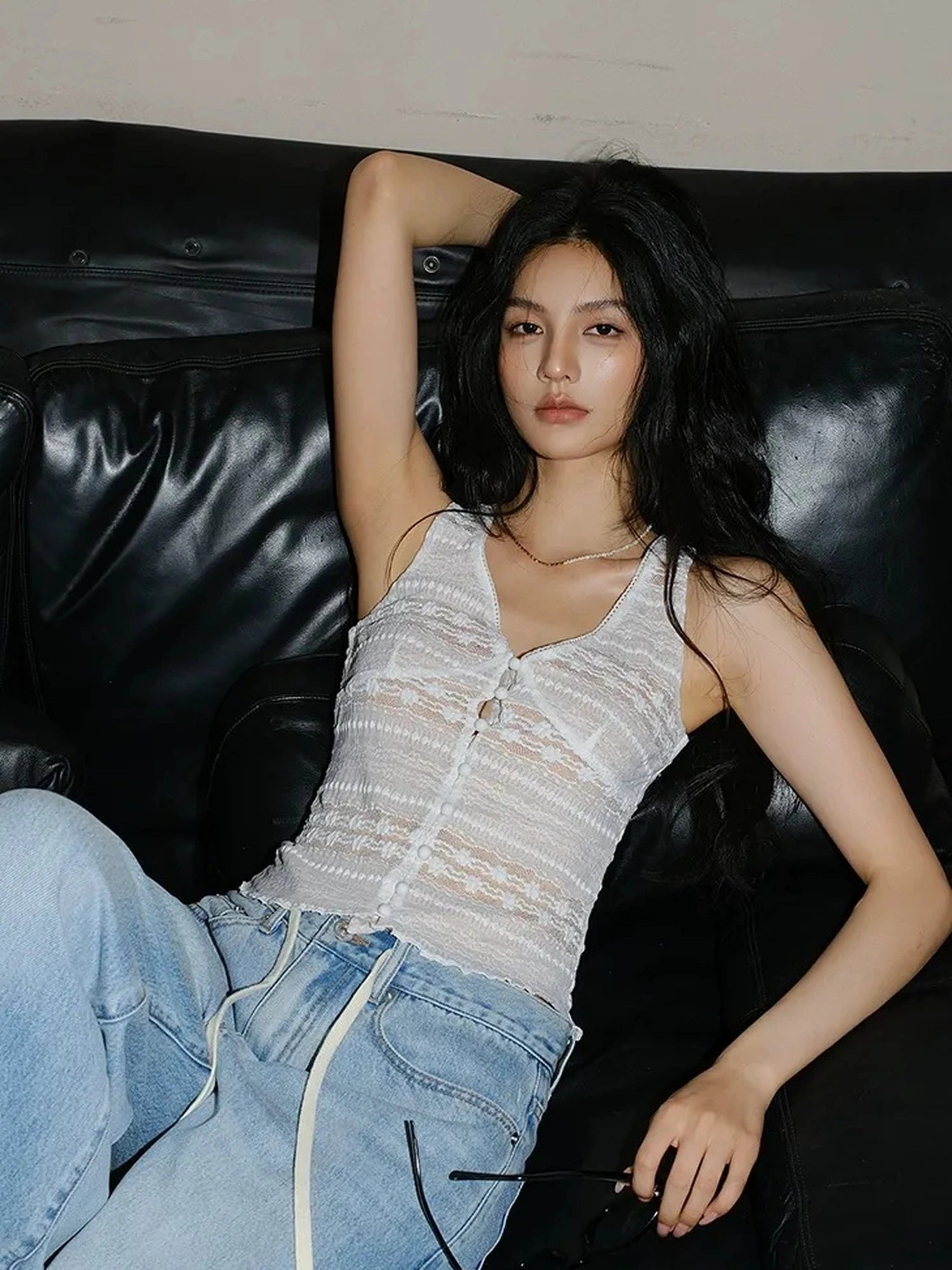 FU FRESH UP French Lace Trim V-neck Camisole