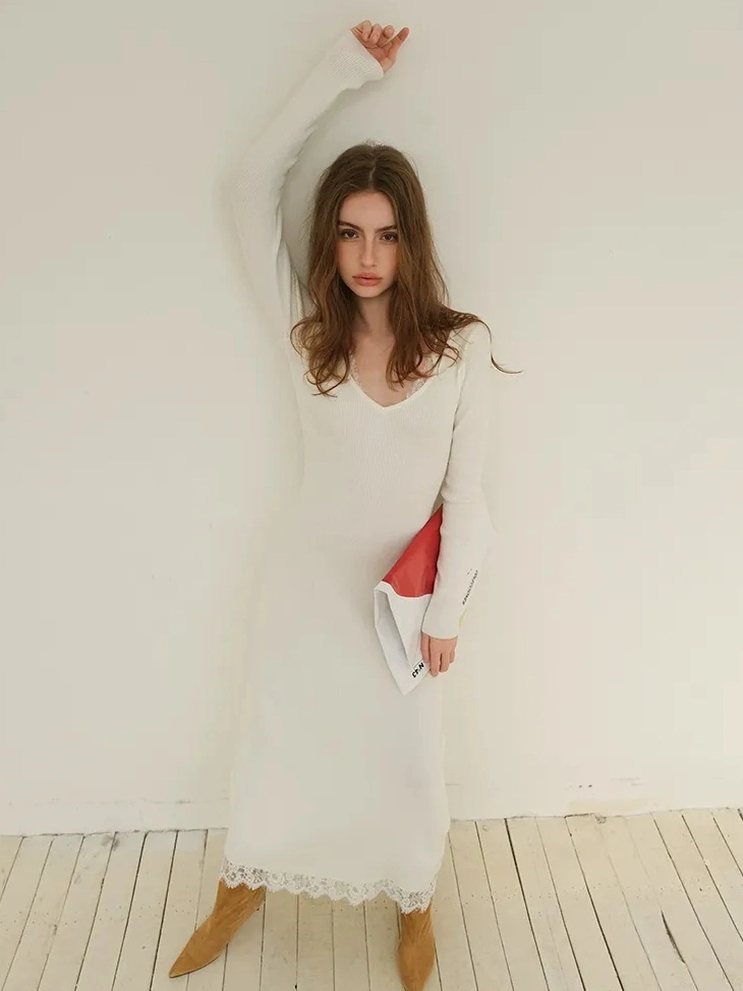FU FRESH UP French Lace Trimmed Knit Slip Dress