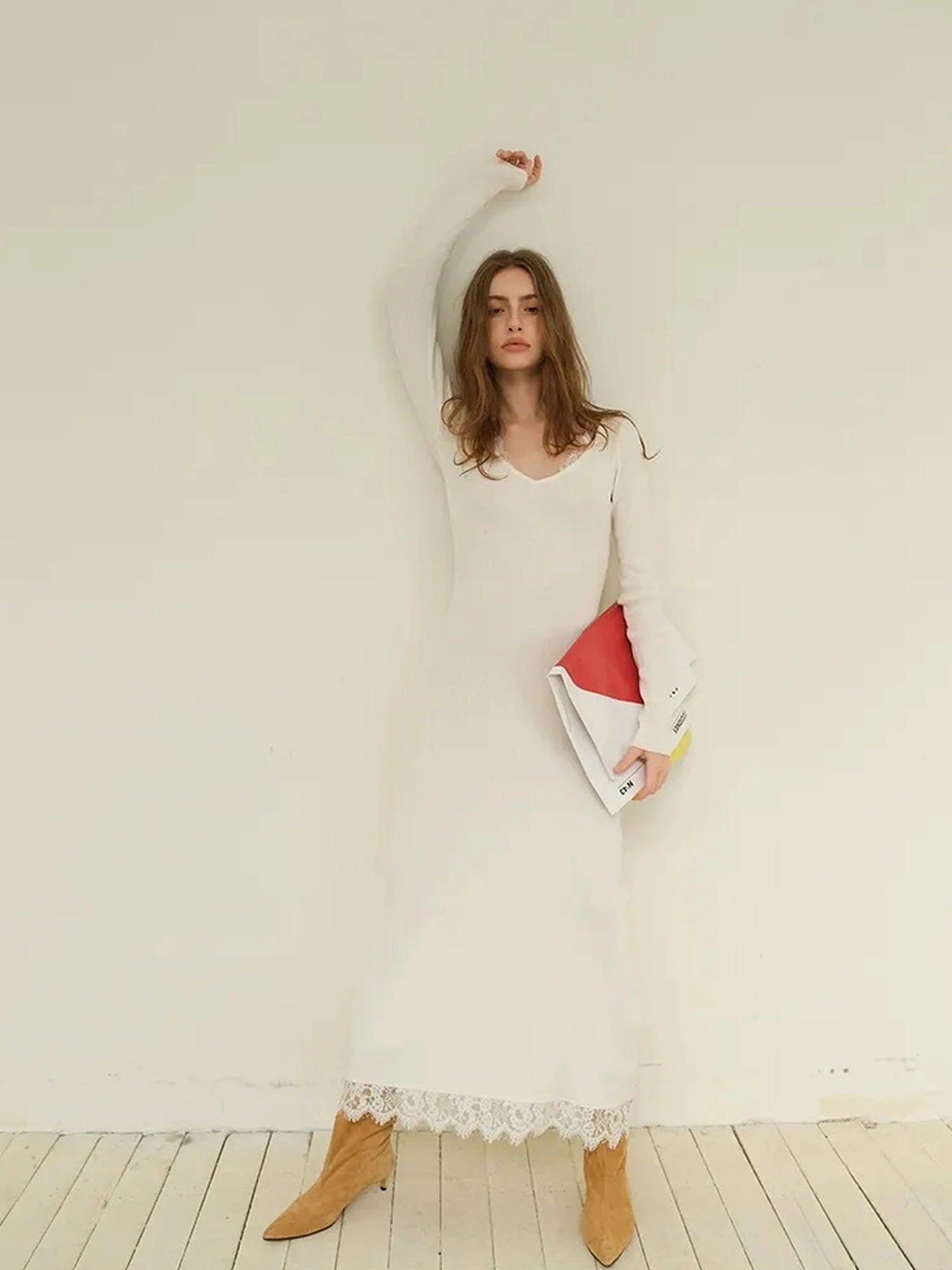 FU FRESH UP French Lace Trimmed Knit Slip Dress