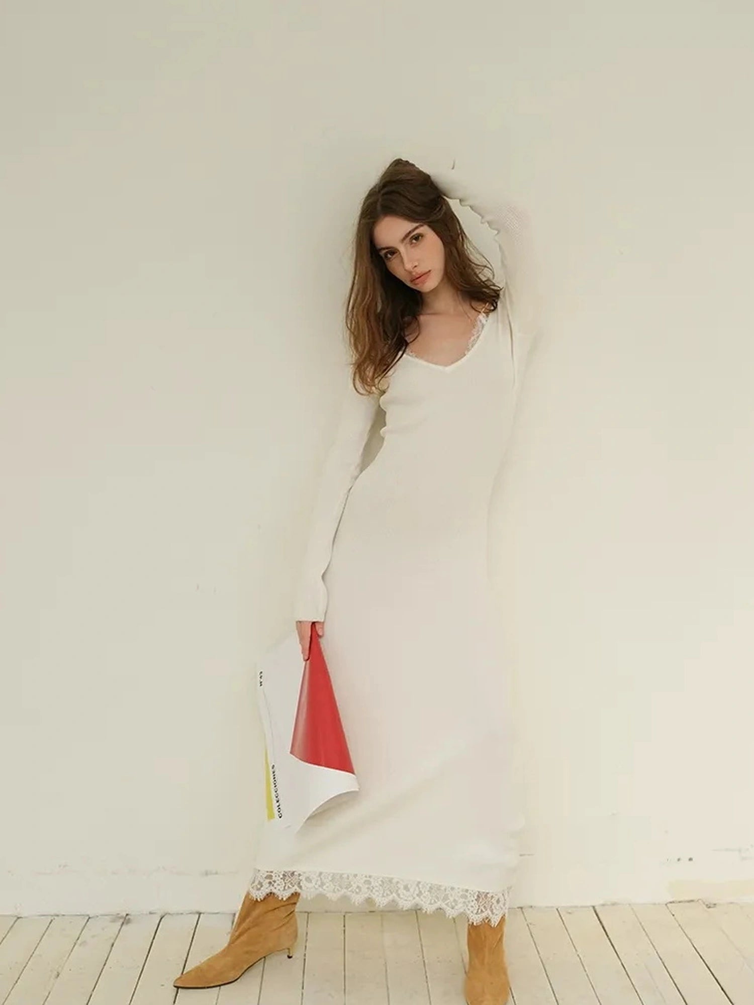 FU FRESH UP French Lace Trimmed Knit Slip Dress