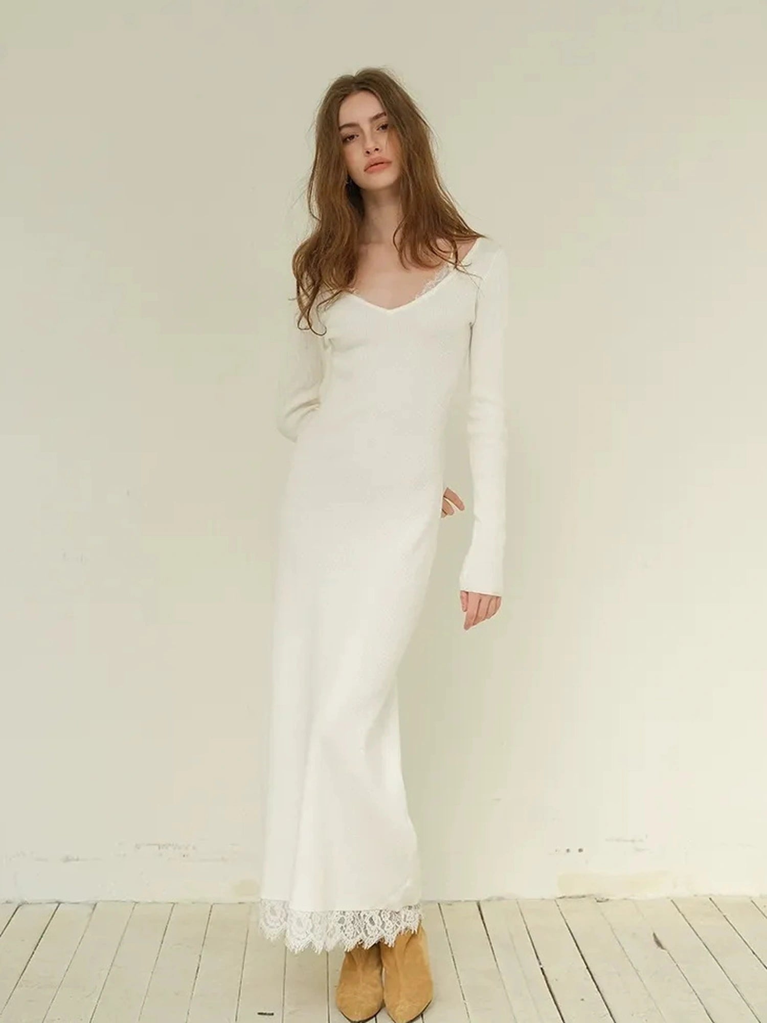 FU FRESH UP French Lace Trimmed Knit Slip Dress