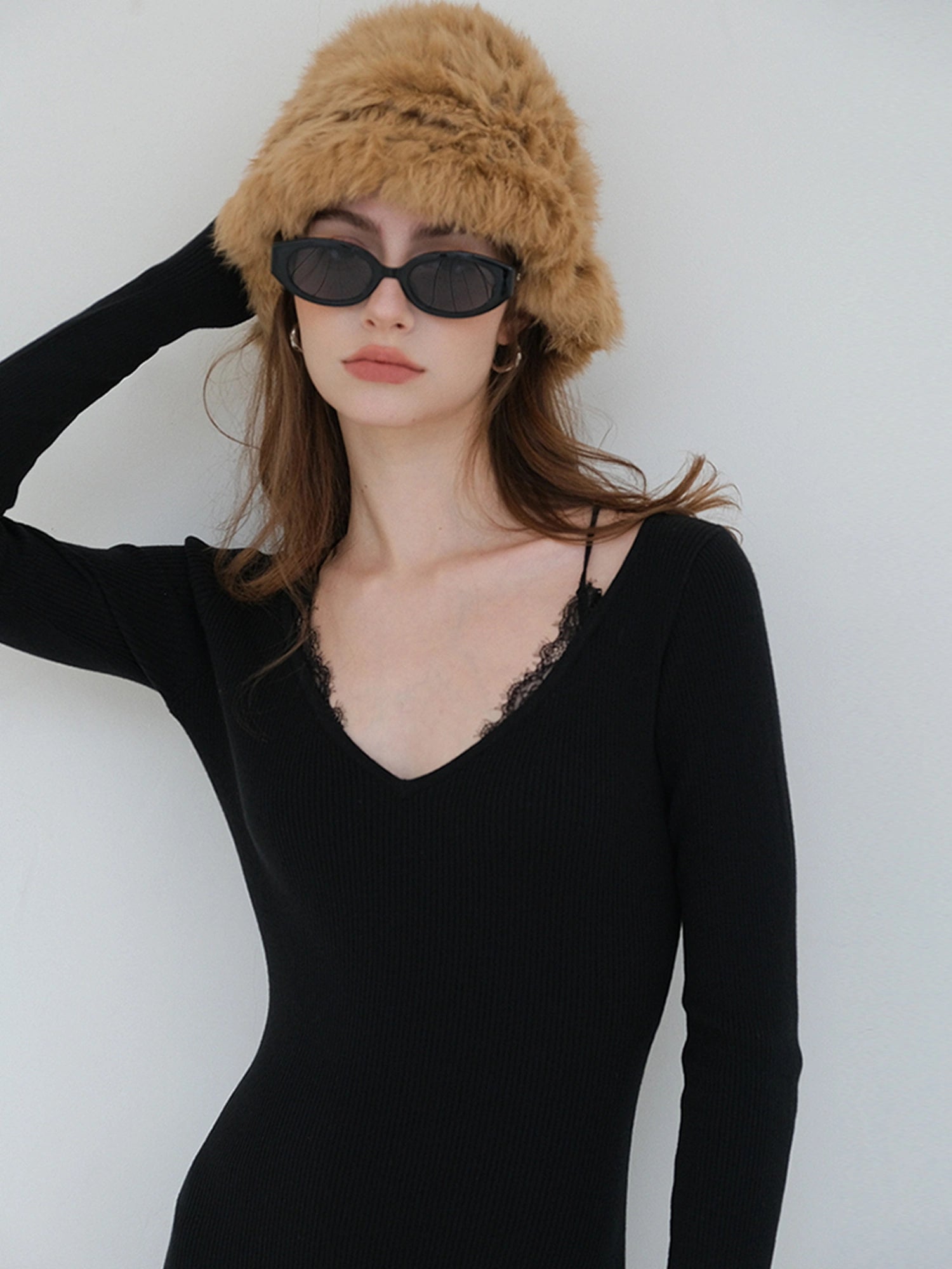FU FRESH UP French Lace Trimmed Knit Slip Dress