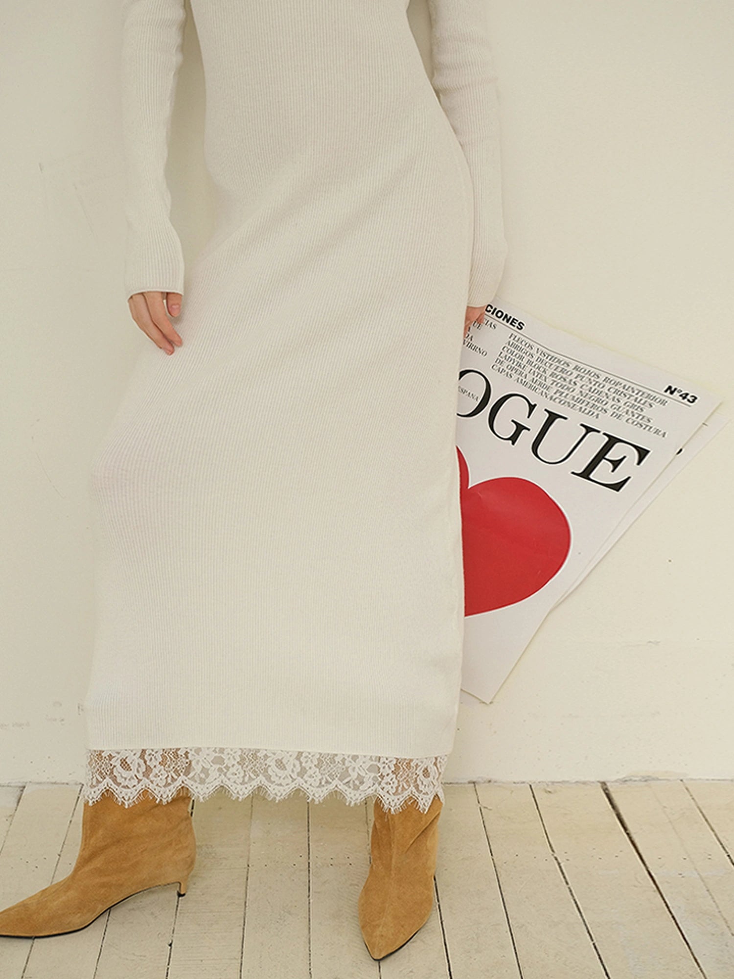 FU FRESH UP French Lace Trimmed Knit Slip Dress