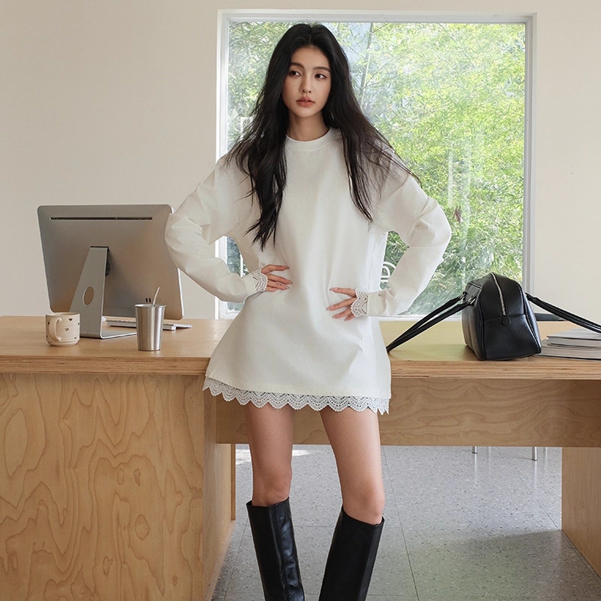 FU_FRESH_UP_French_Lace_Trimmed_Long_Sleeve_V-neck_T-shirt_MISSTT