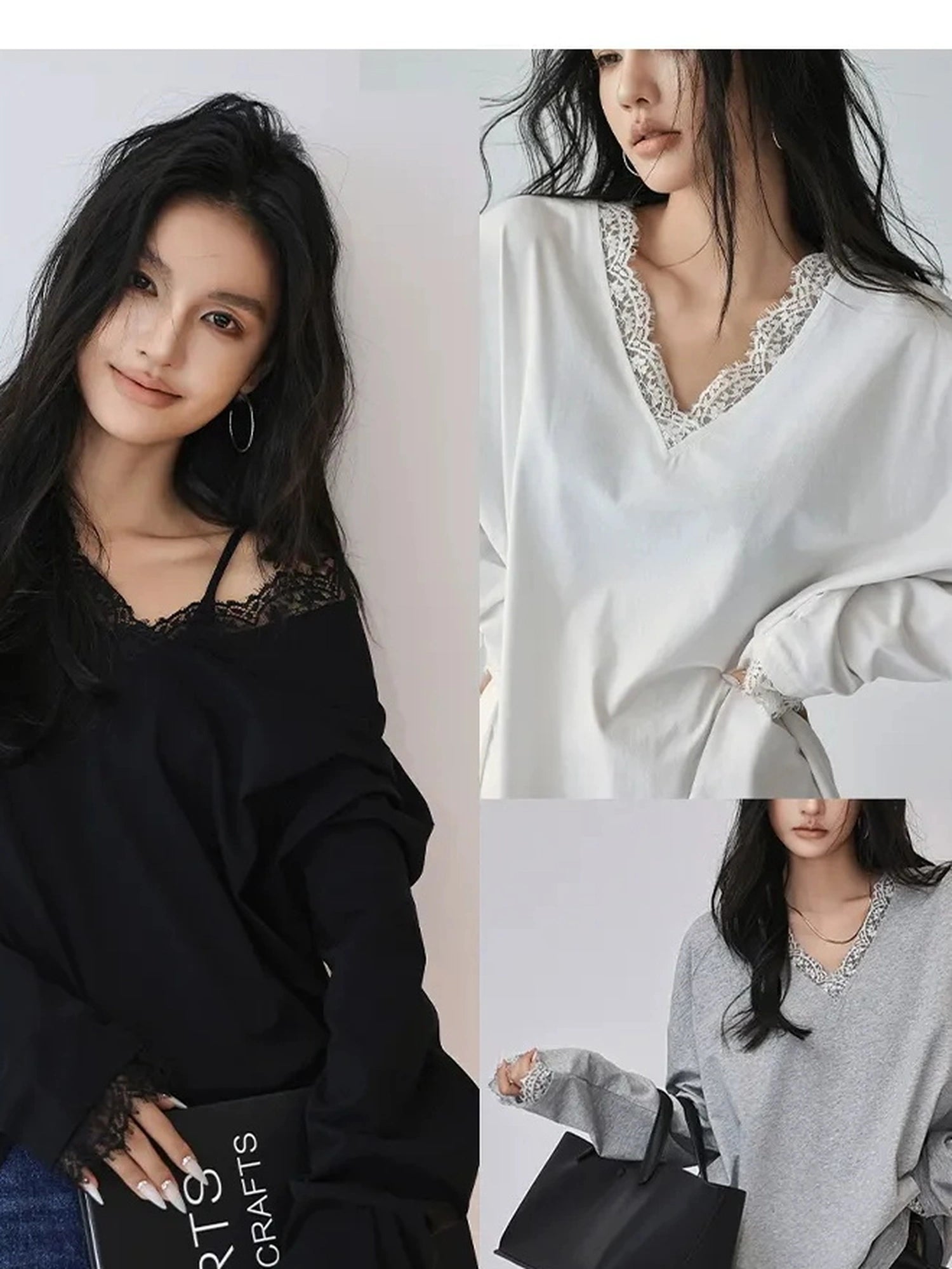 FU FRESH UP French Lace V-Neck T-Shirt