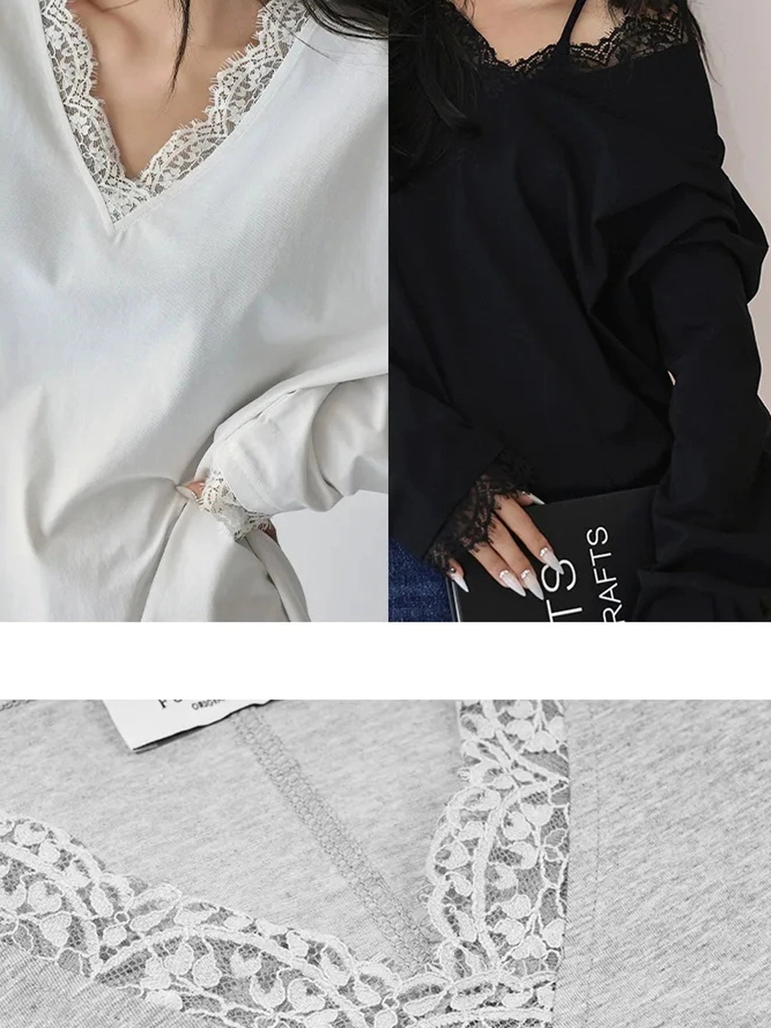 FU FRESH UP French Lace V-Neck T-Shirt