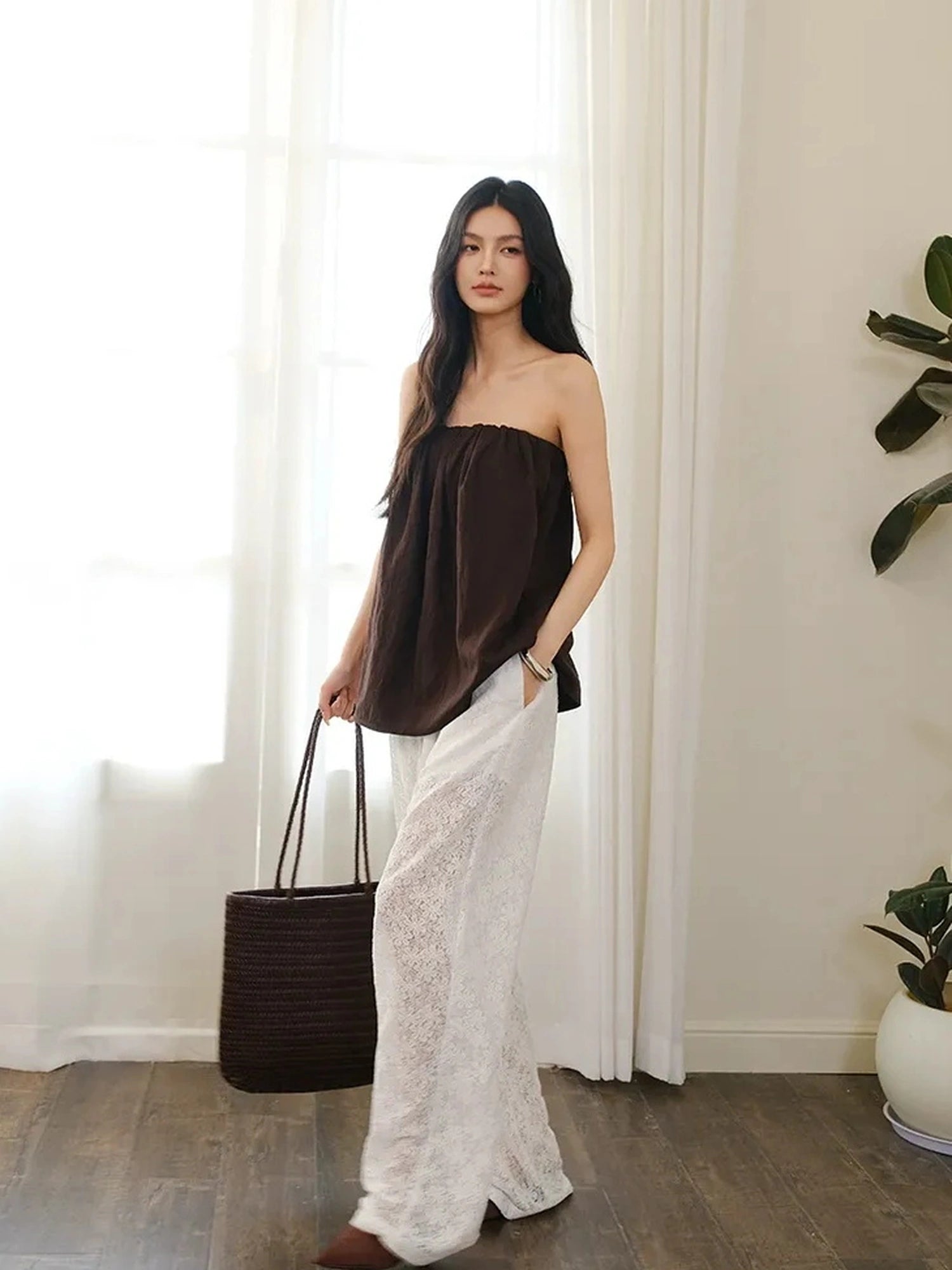 FU FRESH UP French Lace Wide Leg Trousers