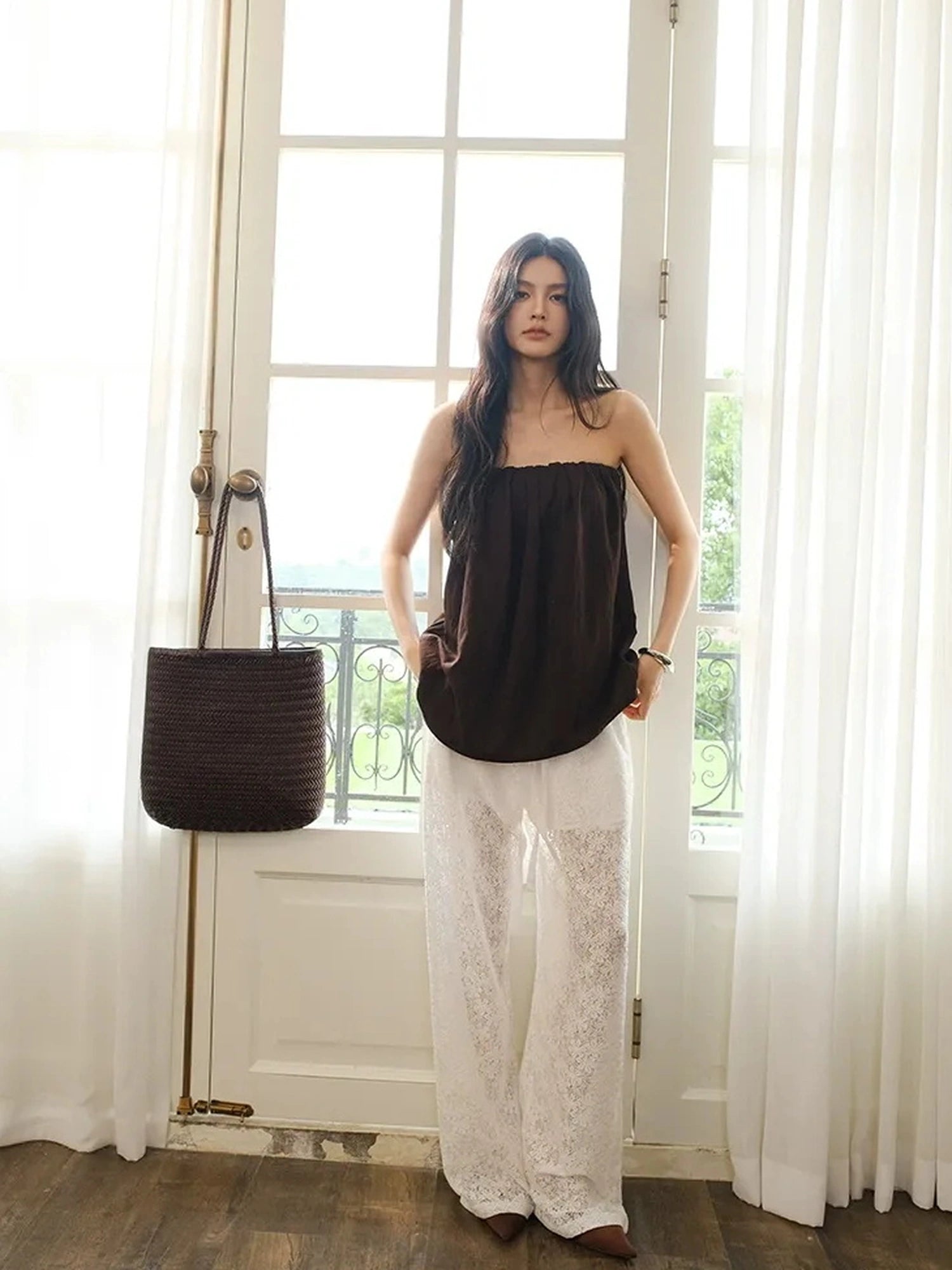 FU FRESH UP French Lace Wide Leg Trousers