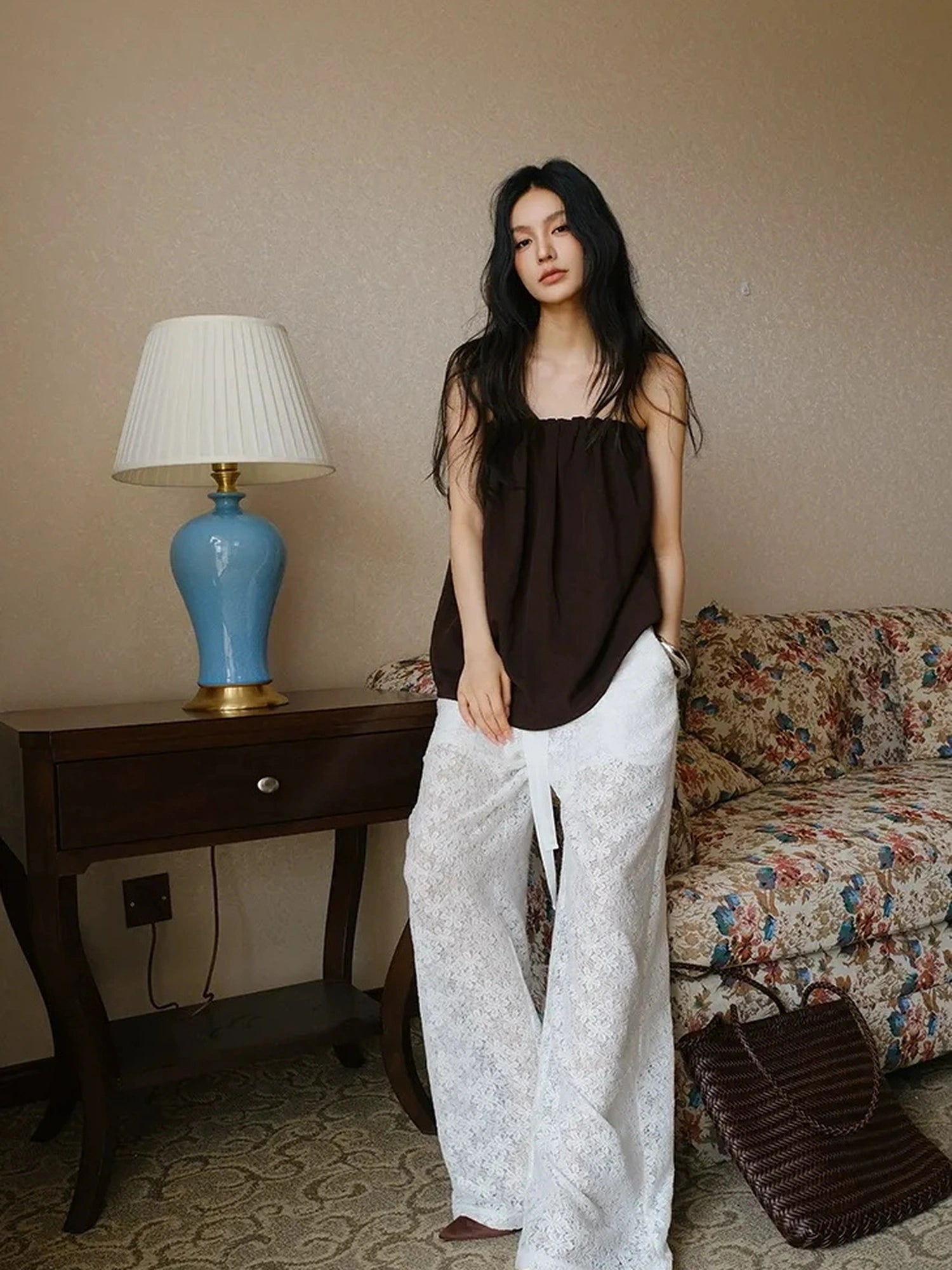 FU FRESH UP French Lace Wide Leg Trousers