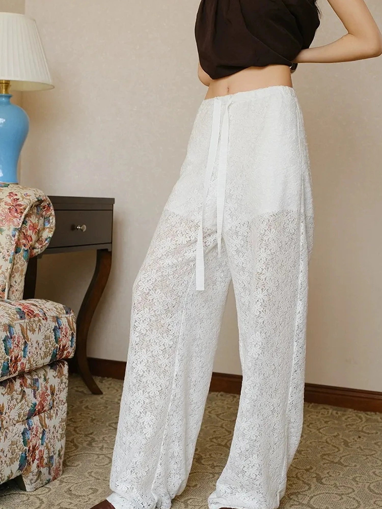 FU FRESH UP French Lace Wide Leg Trousers