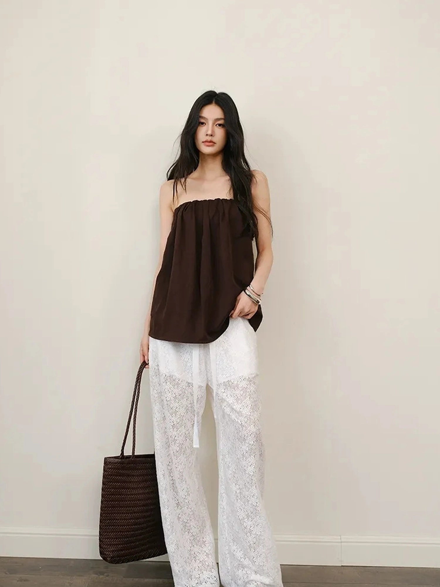 FU FRESH UP French Lace Wide Leg Trousers