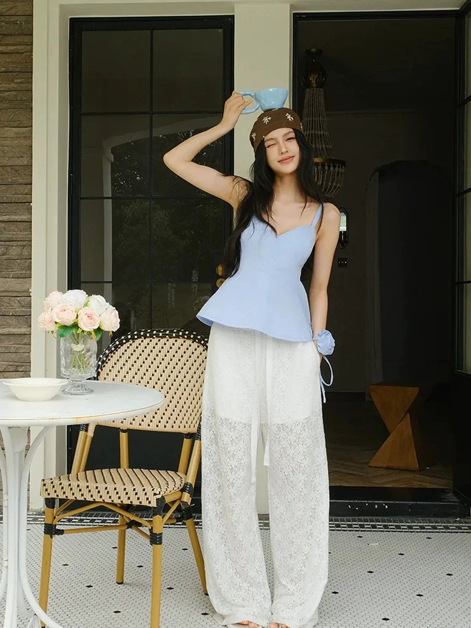 FU FRESH UP French Lace Wide Leg Trousers