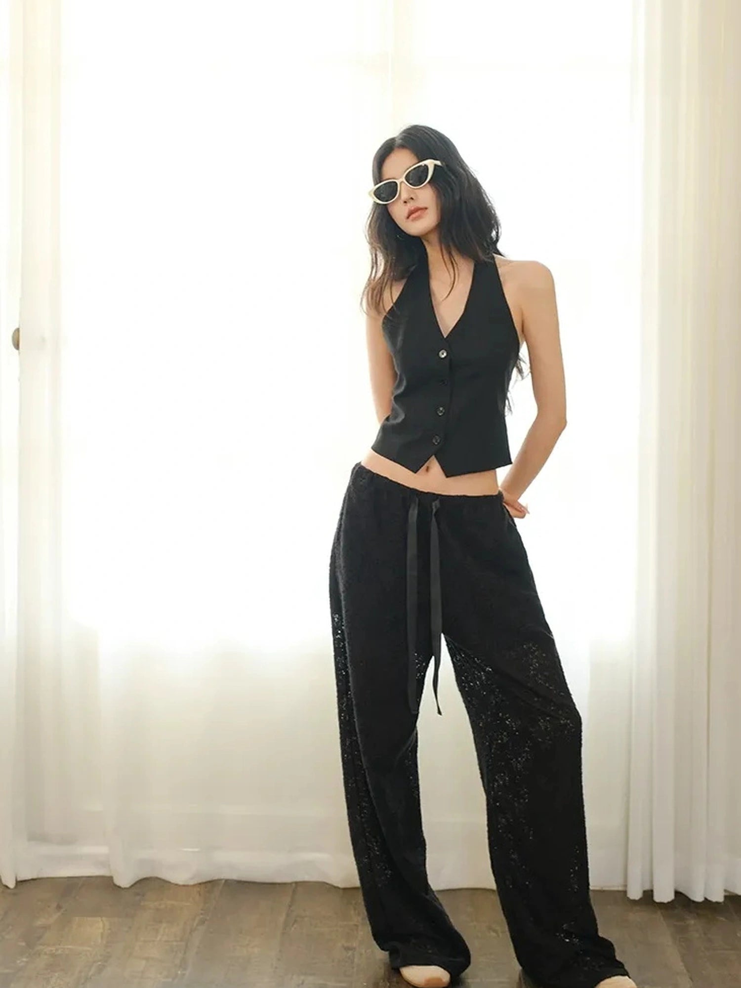 FU FRESH UP French Lace Wide Leg Trousers
