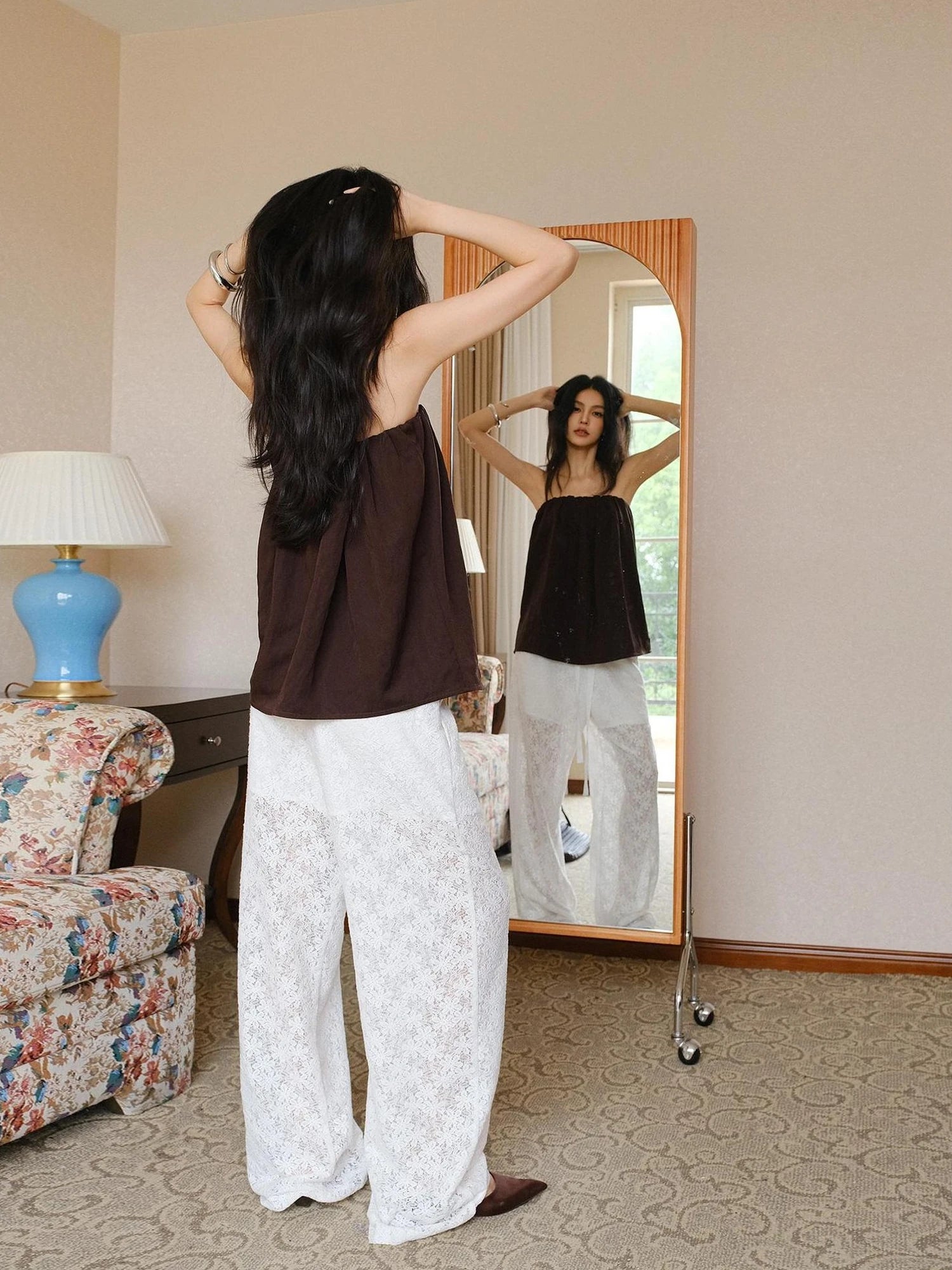 FU FRESH UP French Lace Wide Leg Trousers