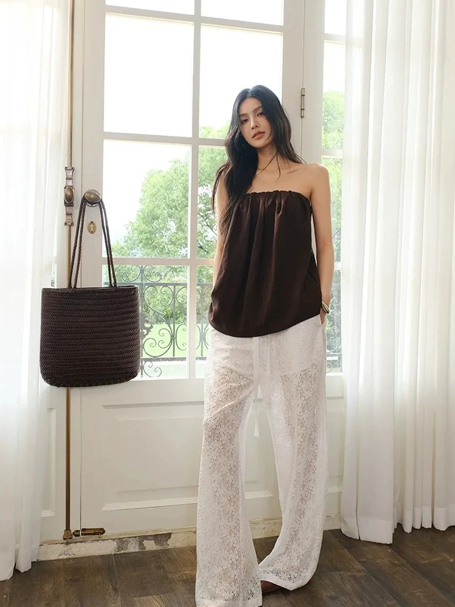 FU FRESH UP French Lace Wide Leg Trousers