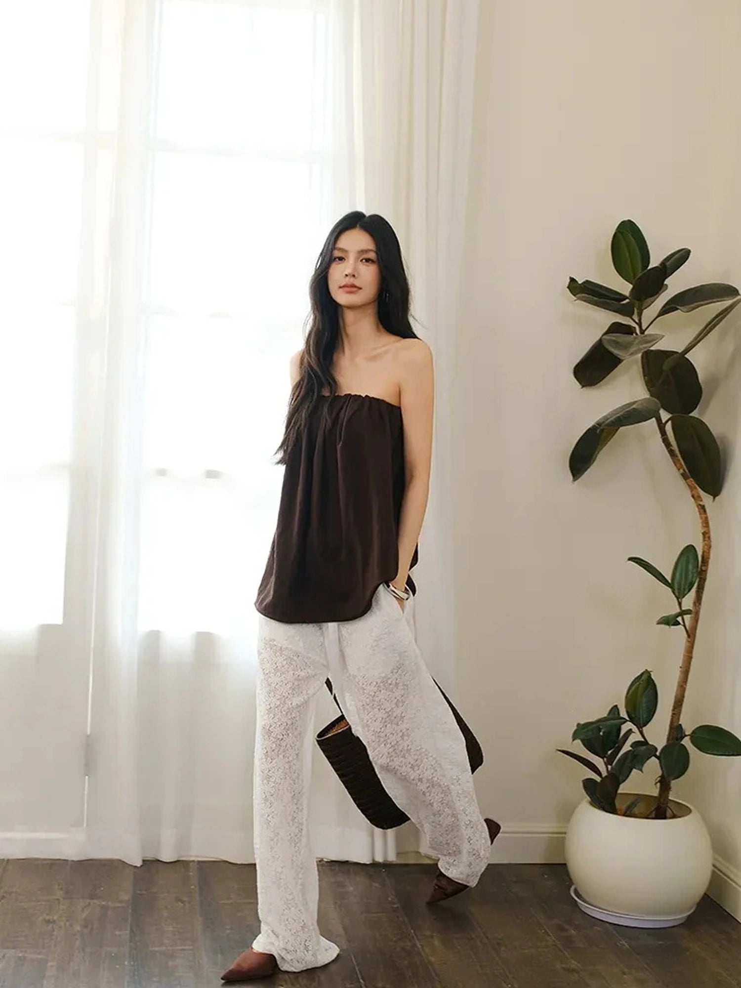 FU FRESH UP French Lace Wide Leg Trousers