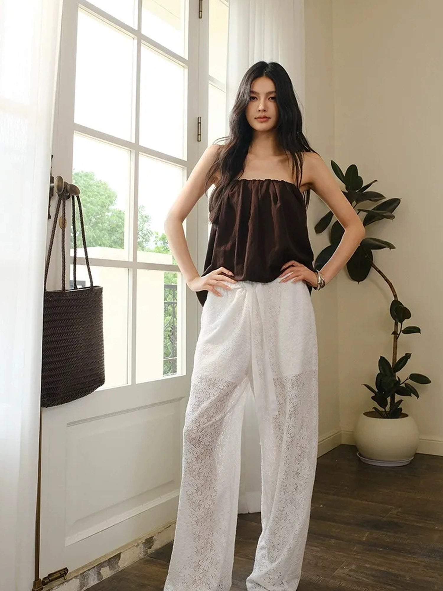 FU FRESH UP French Lace Wide Leg Trousers