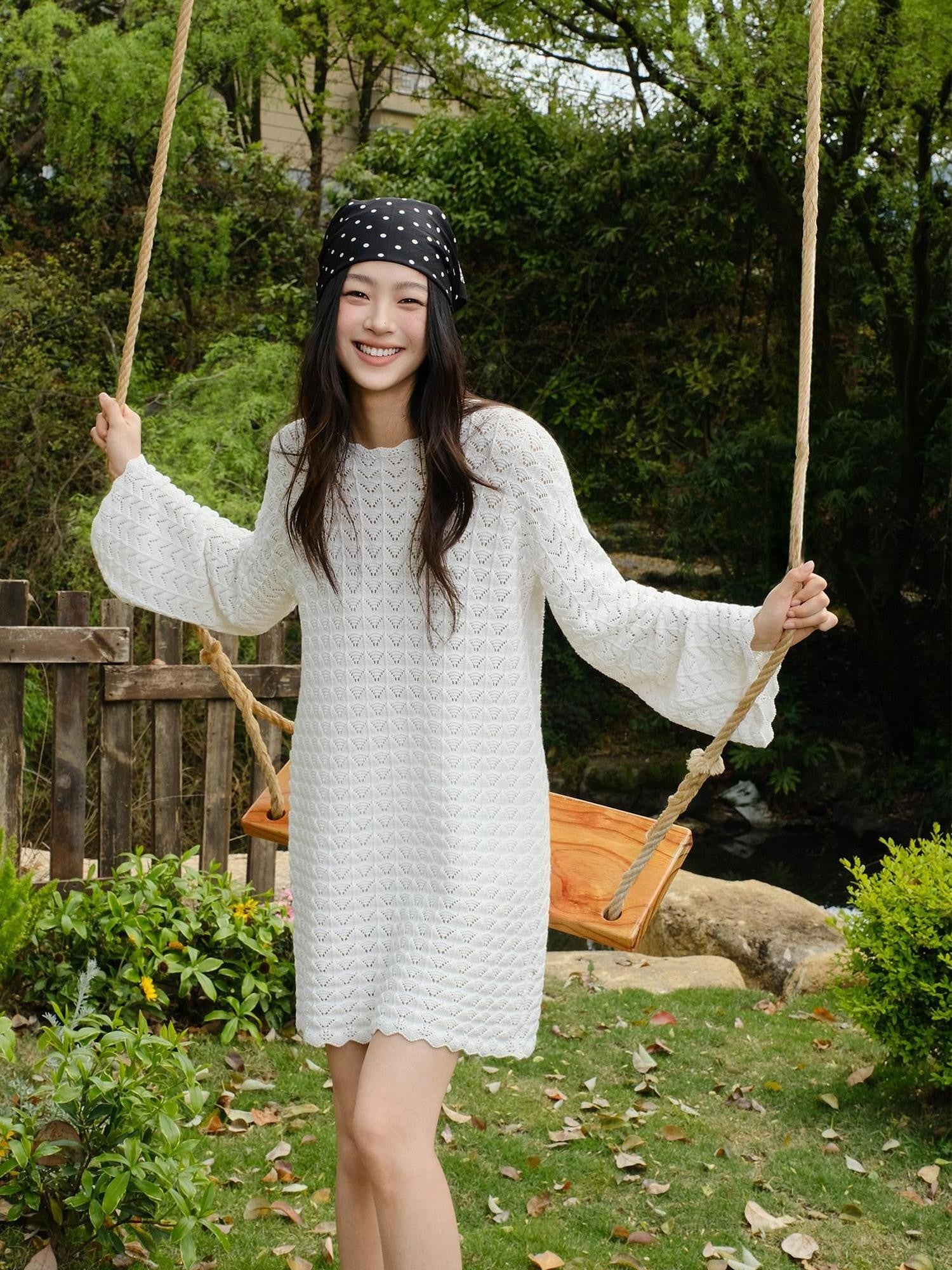 FU FRESH UP French Resort 3D Crochet Eyelet Bell Sleeve Women&