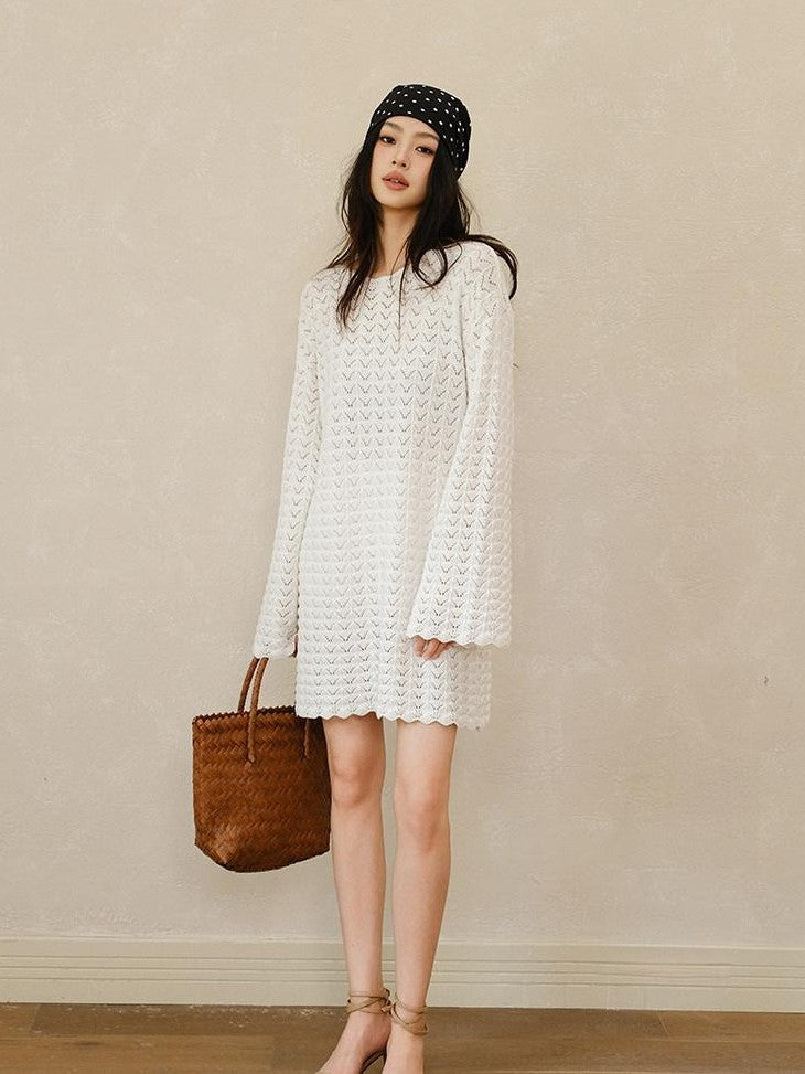 FU FRESH UP French Resort 3D Crochet Eyelet Bell Sleeve Women&