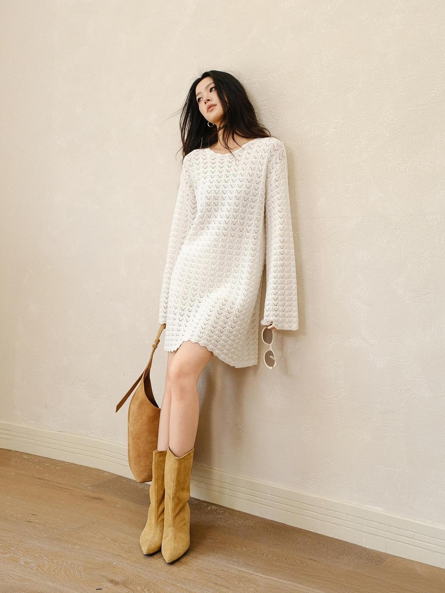 FU FRESH UP French Resort 3D Crochet Eyelet Bell Sleeve Women&