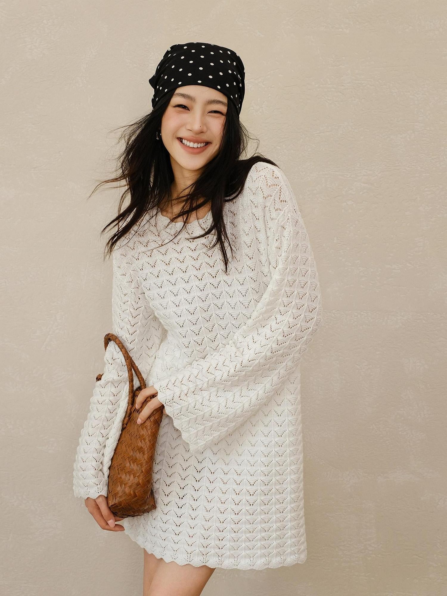 FU FRESH UP French Resort 3D Crochet Eyelet Bell Sleeve Women&