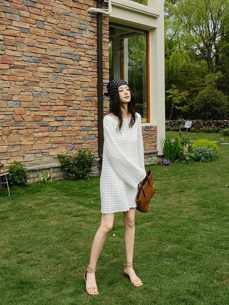 FU FRESH UP French Resort 3D Crochet Eyelet Bell Sleeve Women&