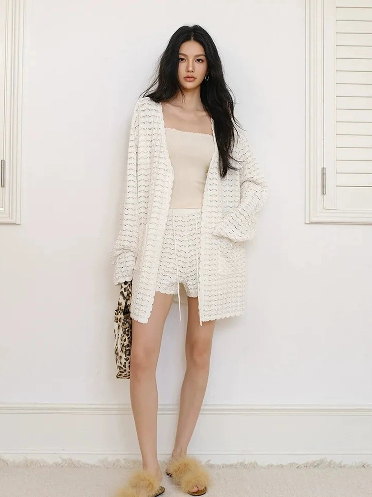 FU FRESH UP French Retro Crochet Lace Knit Cardigan Set