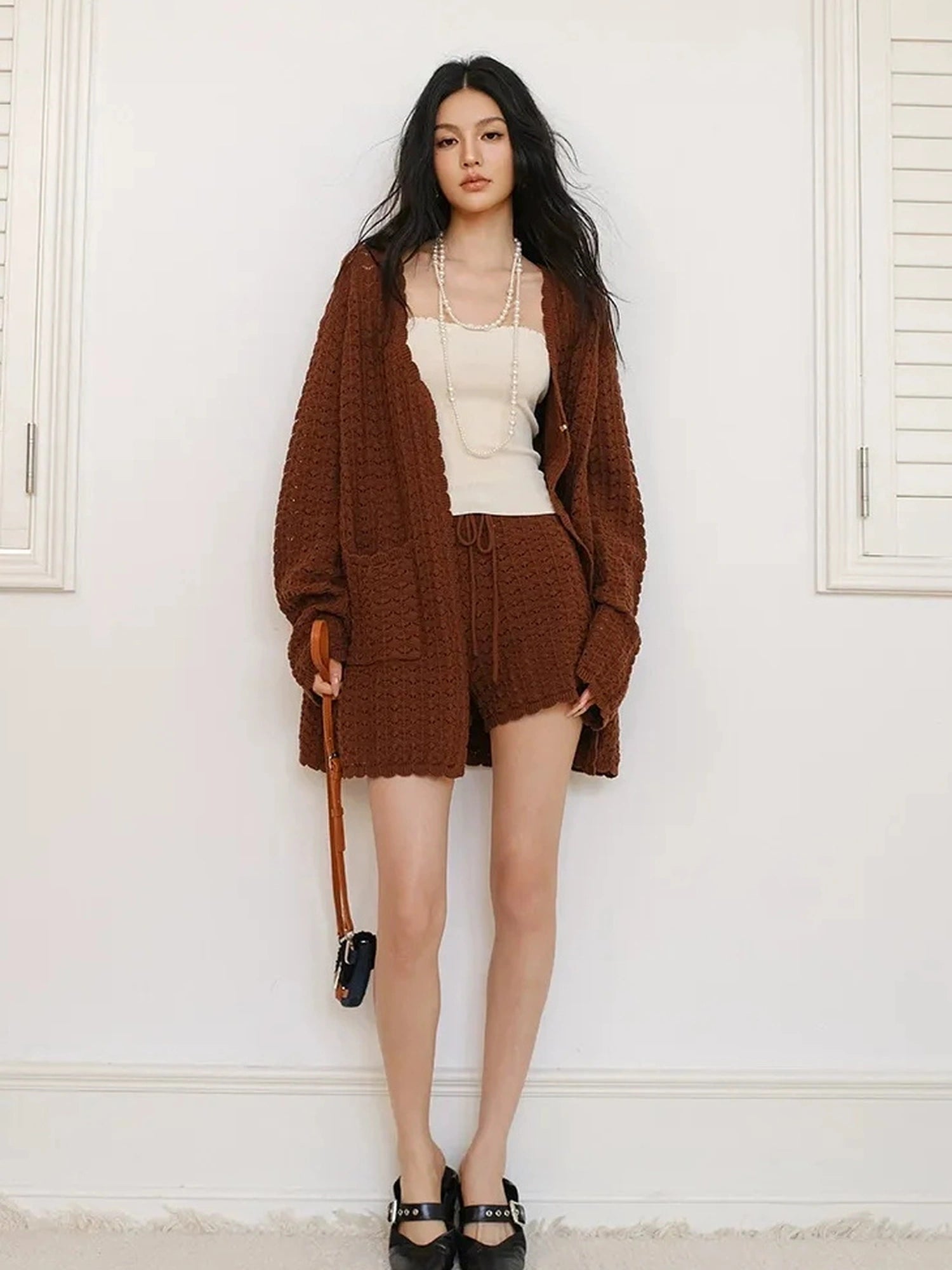 FU FRESH UP French Retro Crochet Lace Knit Cardigan Set