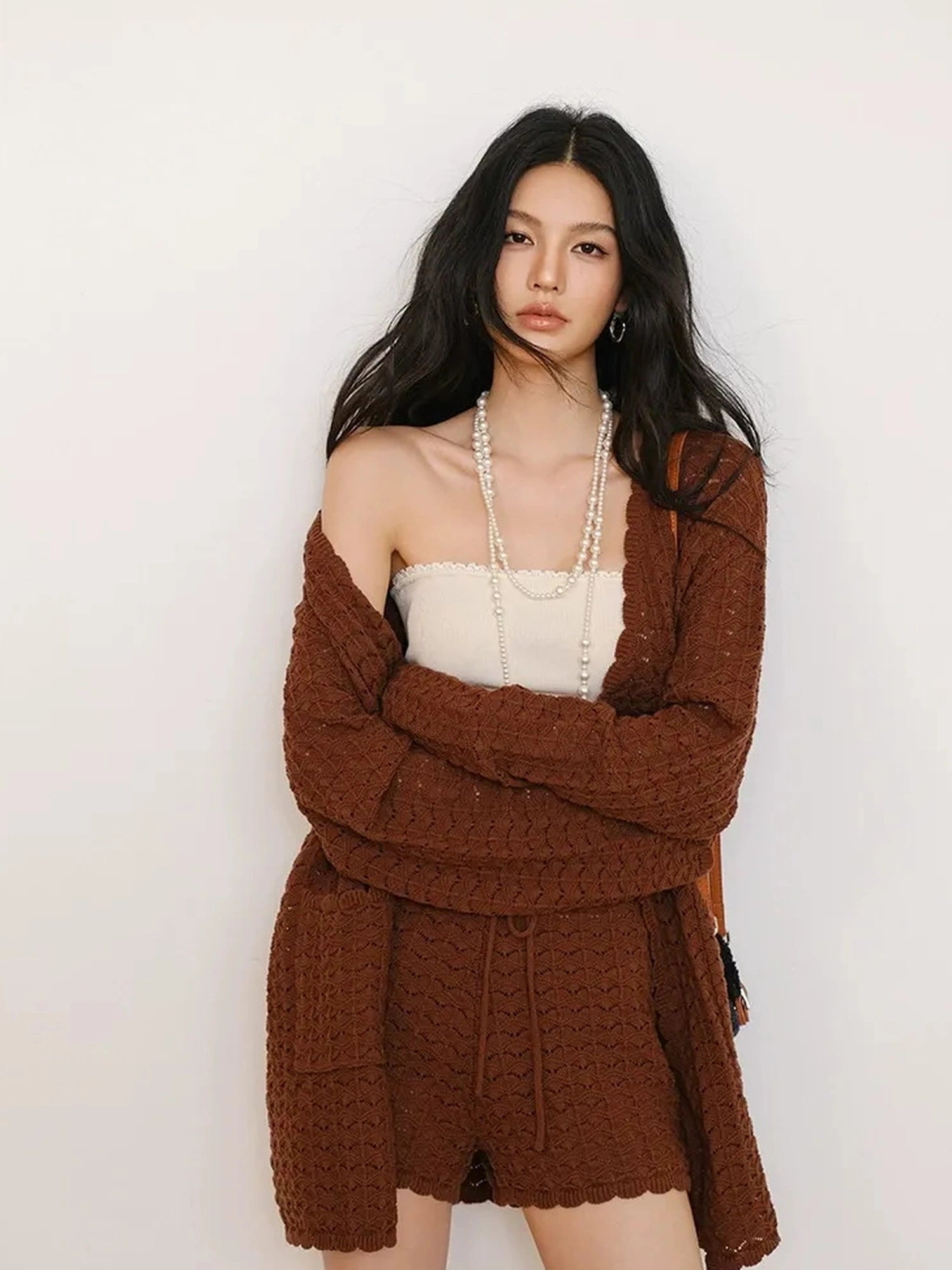 FU FRESH UP French Retro Crochet Lace Knit Cardigan Set