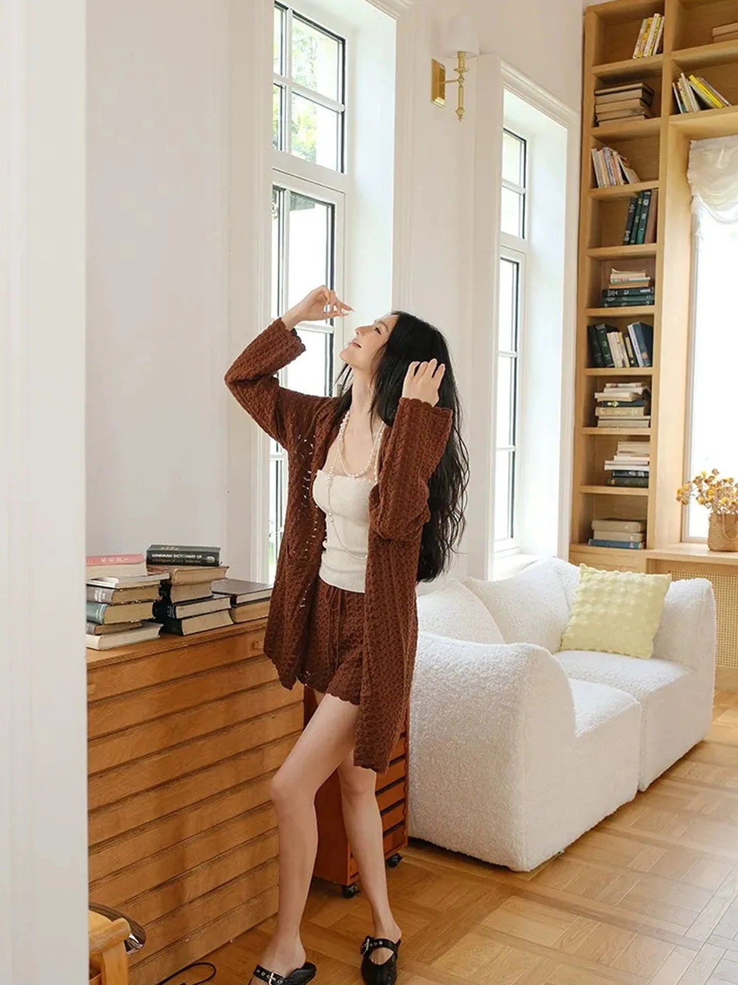 FU FRESH UP French Retro Crochet Lace Knit Cardigan Set