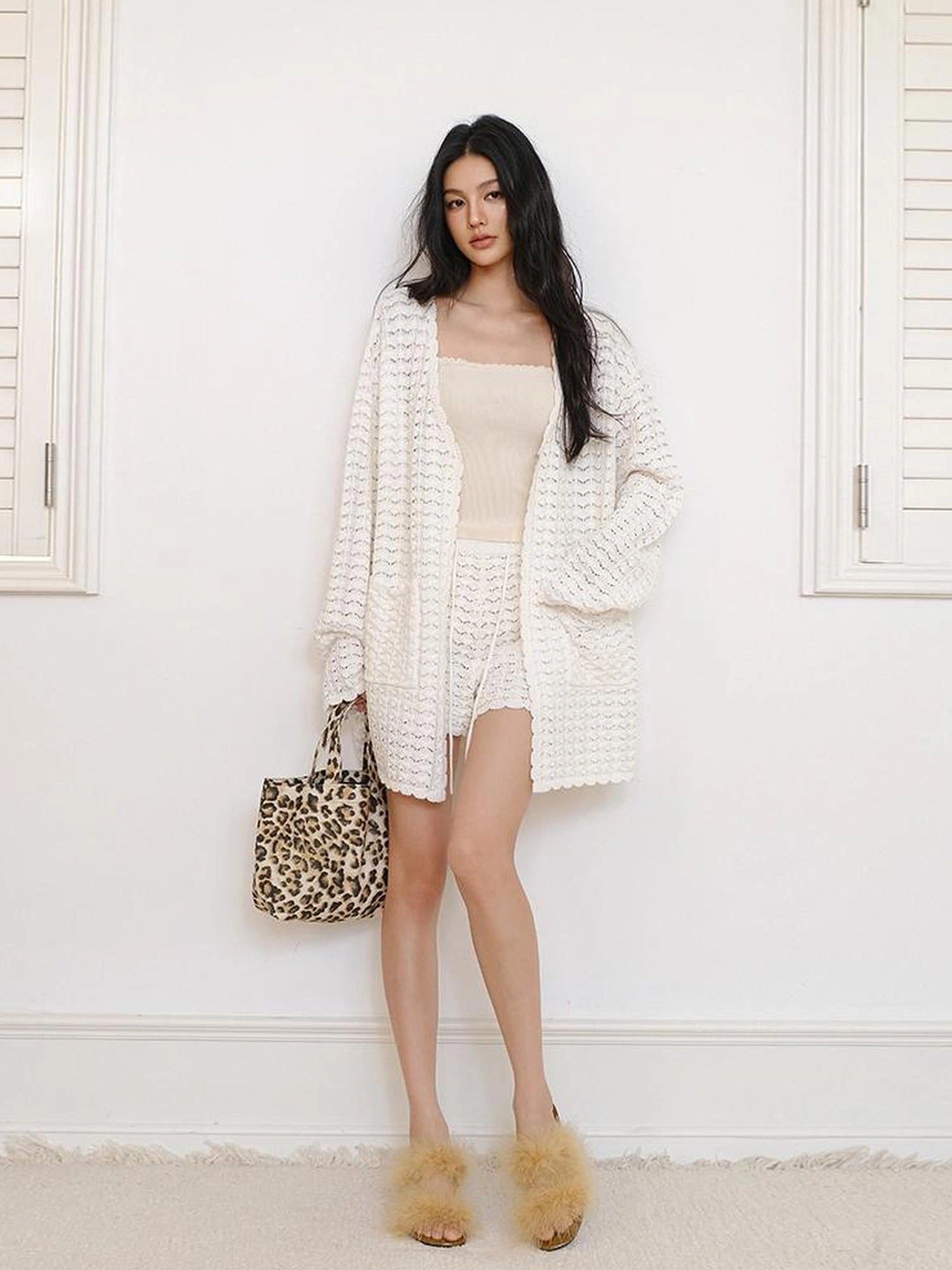 FU FRESH UP French Retro Crochet Lace Knit Cardigan Set