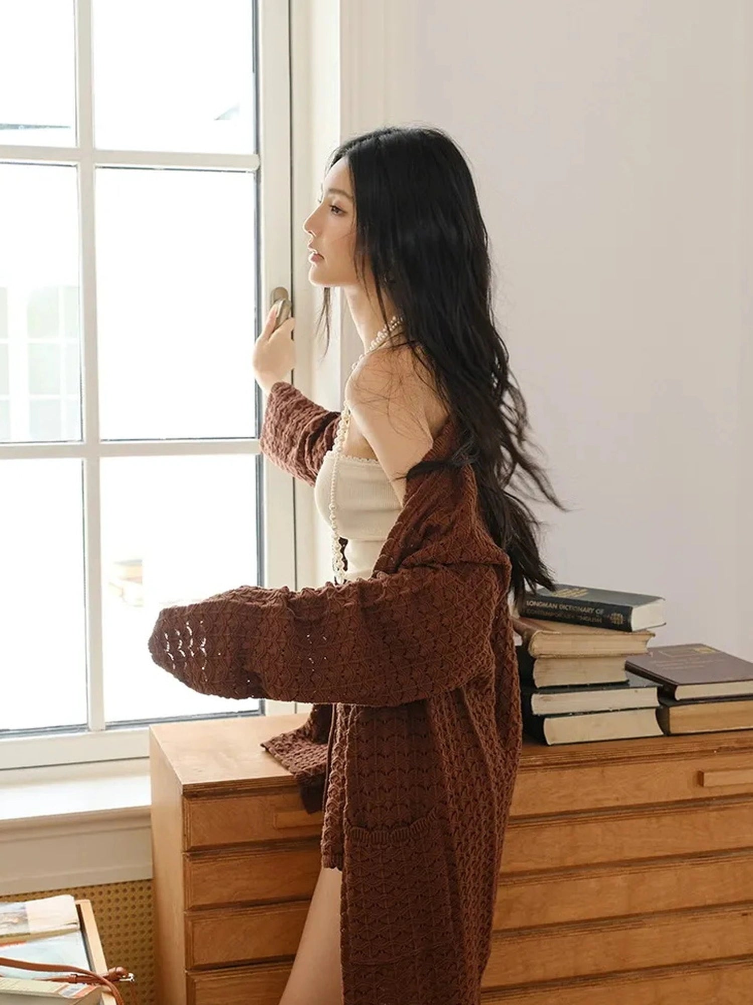 FU FRESH UP French Retro Crochet Lace Knit Cardigan Set