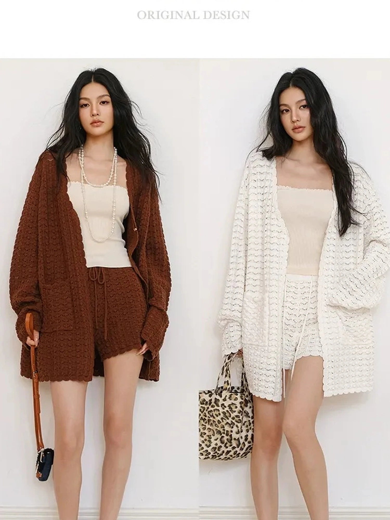 FU FRESH UP French Retro Crochet Lace Knit Cardigan Set