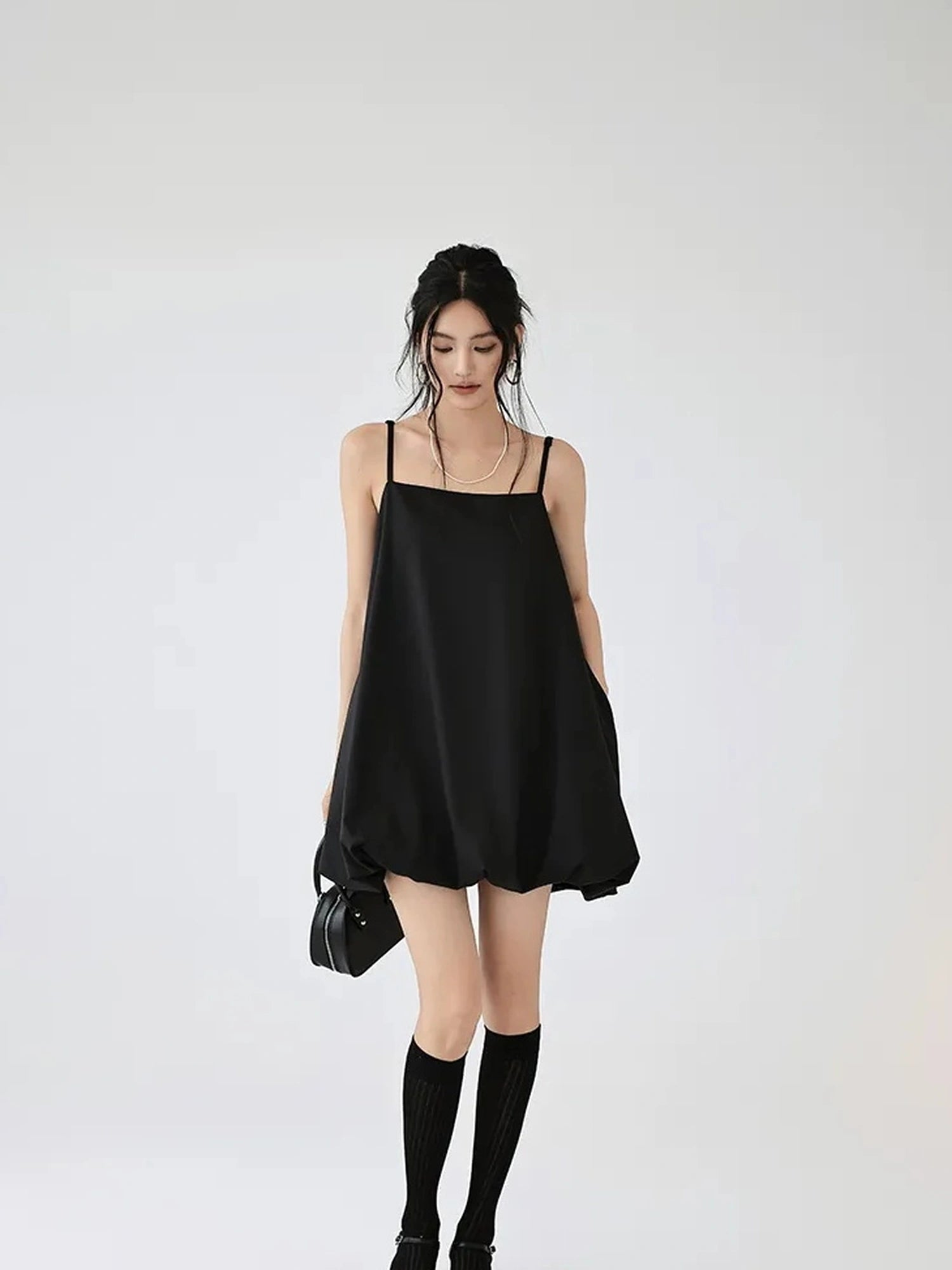 FU FRESH UP French Romantic Cloud Bloom A Line Dress V-neck T-shirt Long Sleeve