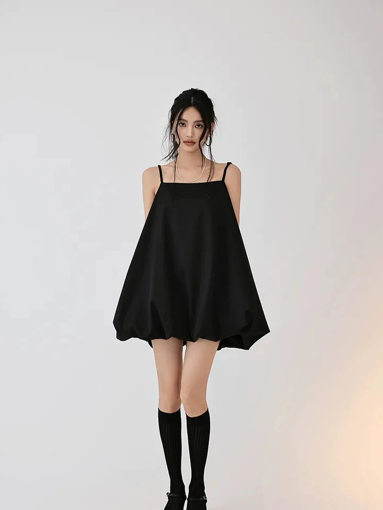 FU FRESH UP French Romantic Cloud Bloom A Line Dress V-neck T-shirt Long Sleeve