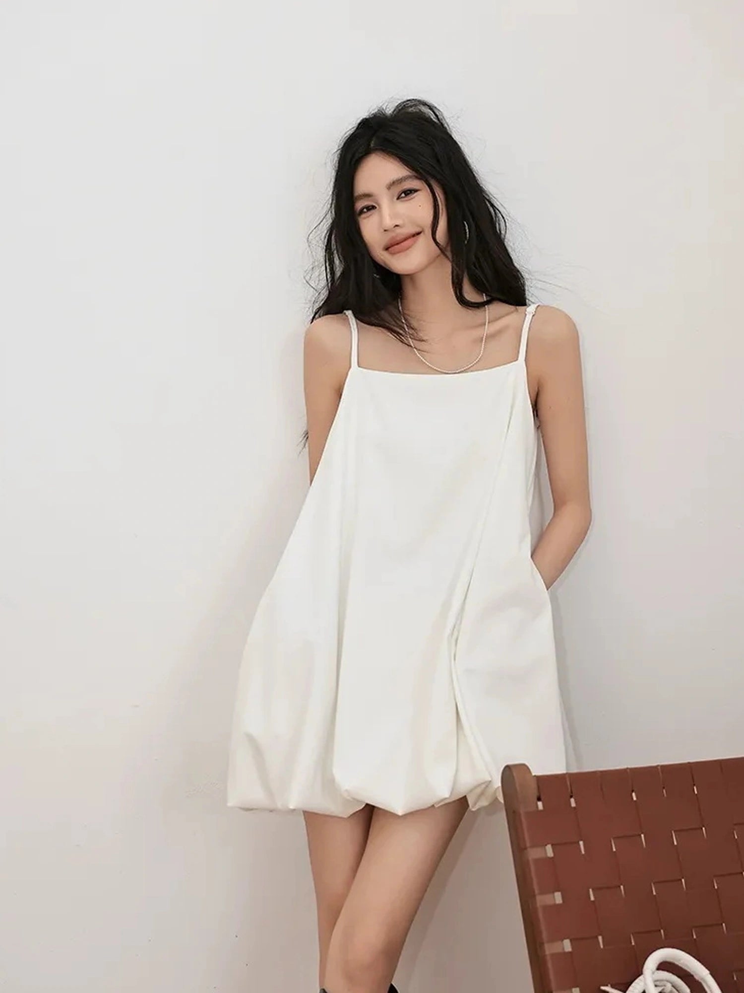 FU FRESH UP French Romantic Cloud Bloom A Line Dress V-neck T-shirt Long Sleeve