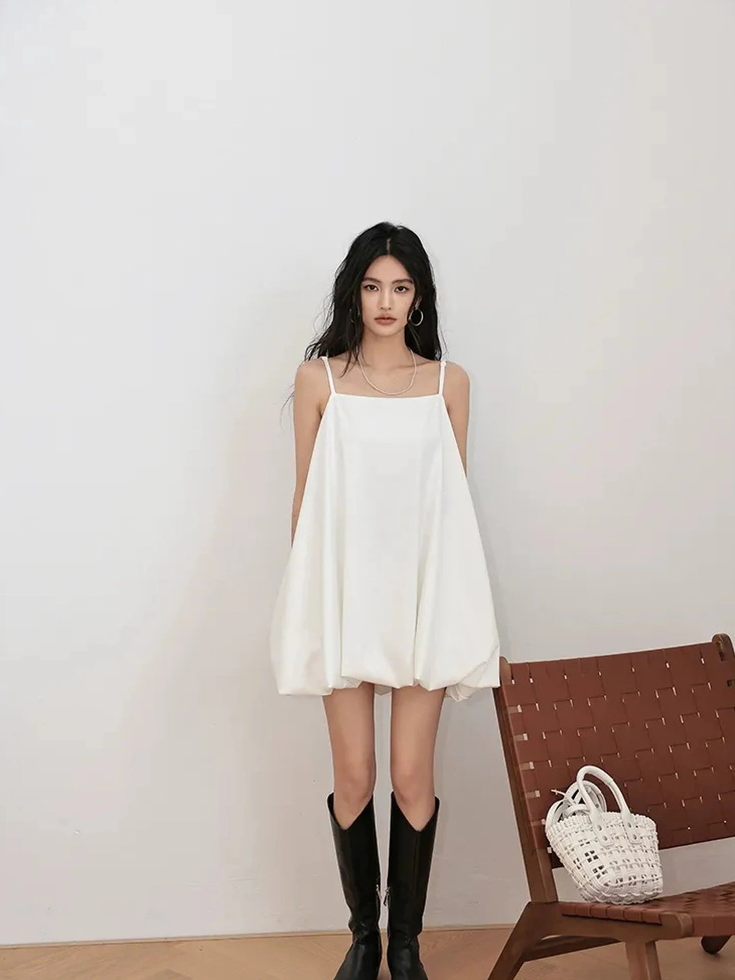 FU FRESH UP French Romantic Cloud Bloom A Line Dress V-neck T-shirt Long Sleeve