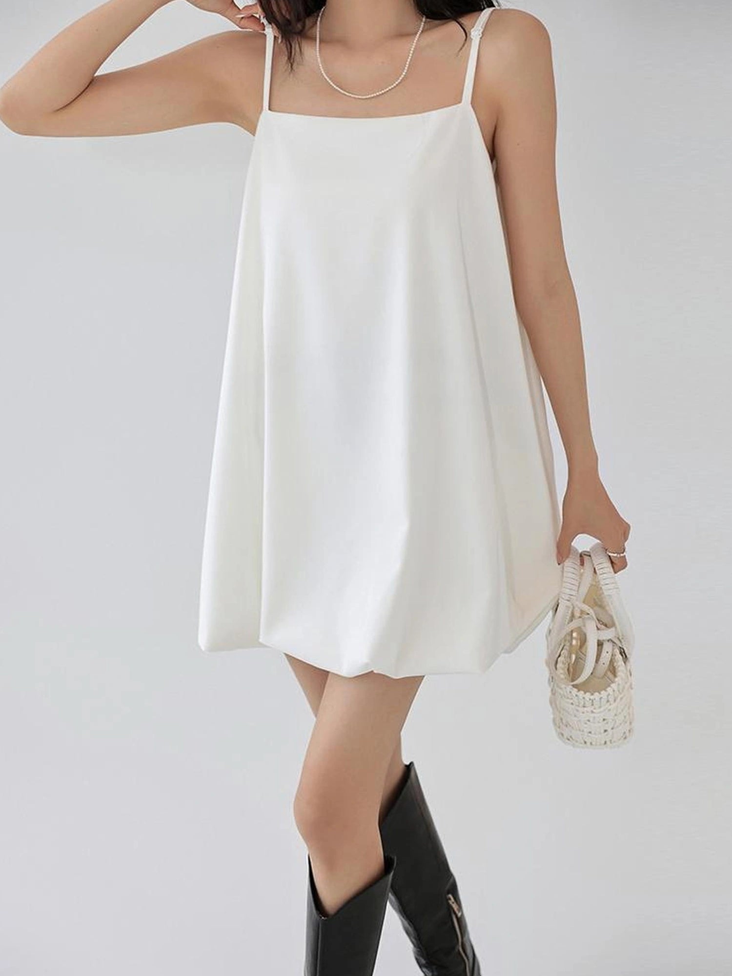 FU FRESH UP French Romantic Cloud Bloom A Line Dress V-neck T-shirt Long Sleeve