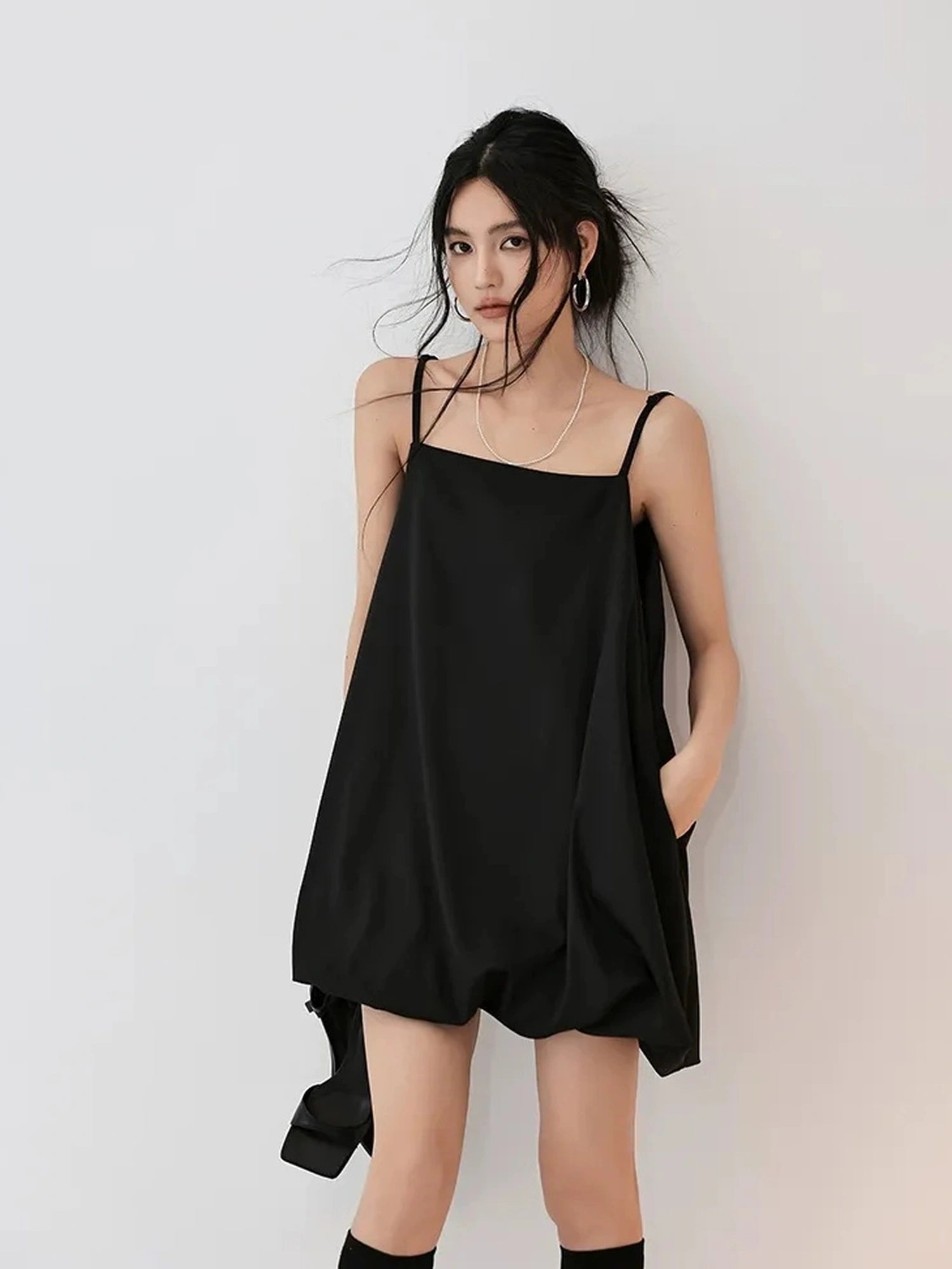 FU FRESH UP French Romantic Cloud Bloom A Line Dress V-neck T-shirt Long Sleeve