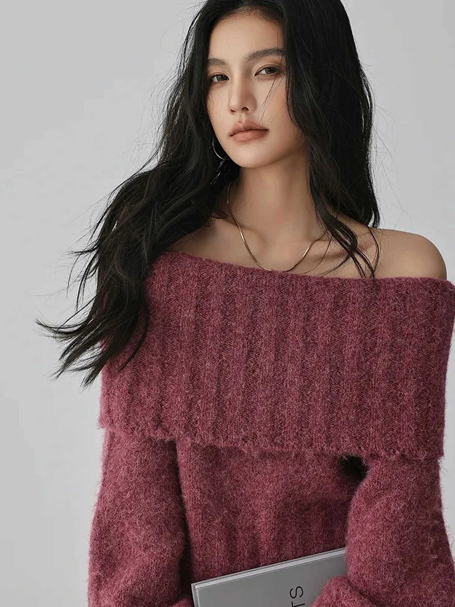 FU FRESH UP French Romantic Wool Off Shoulder Knit