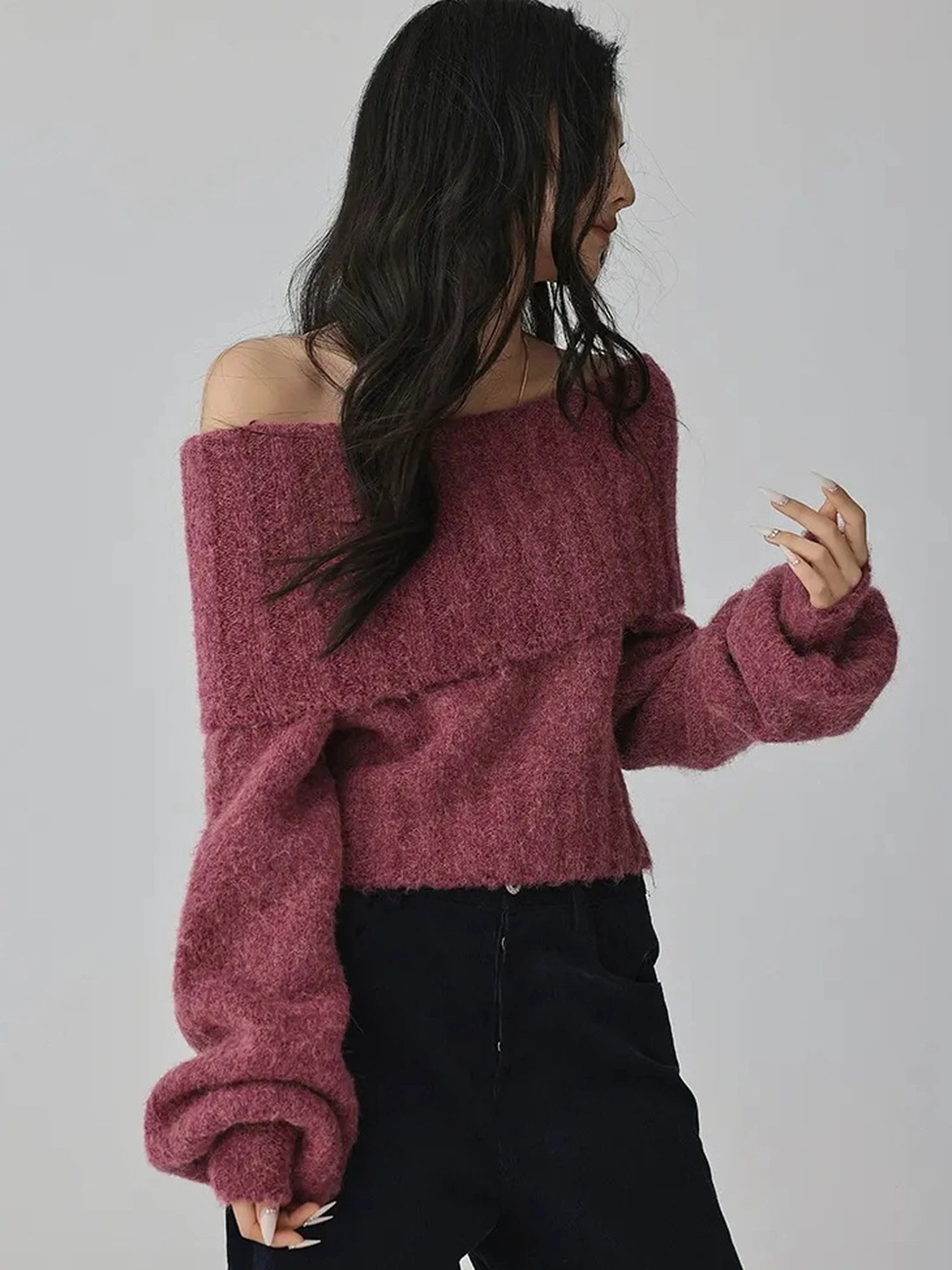 FU FRESH UP French Romantic Wool Off Shoulder Knit
