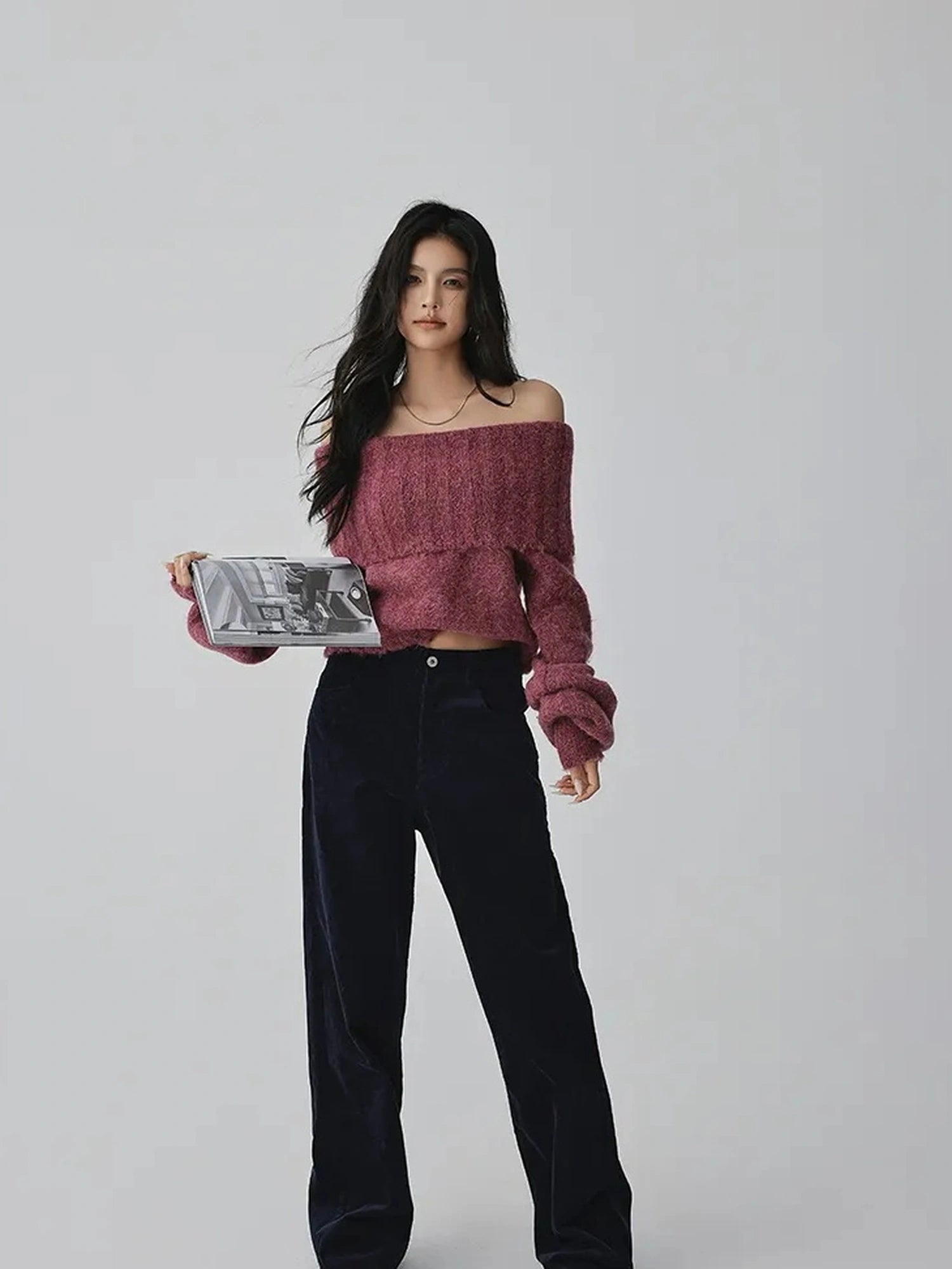 FU FRESH UP French Romantic Wool Off Shoulder Knit