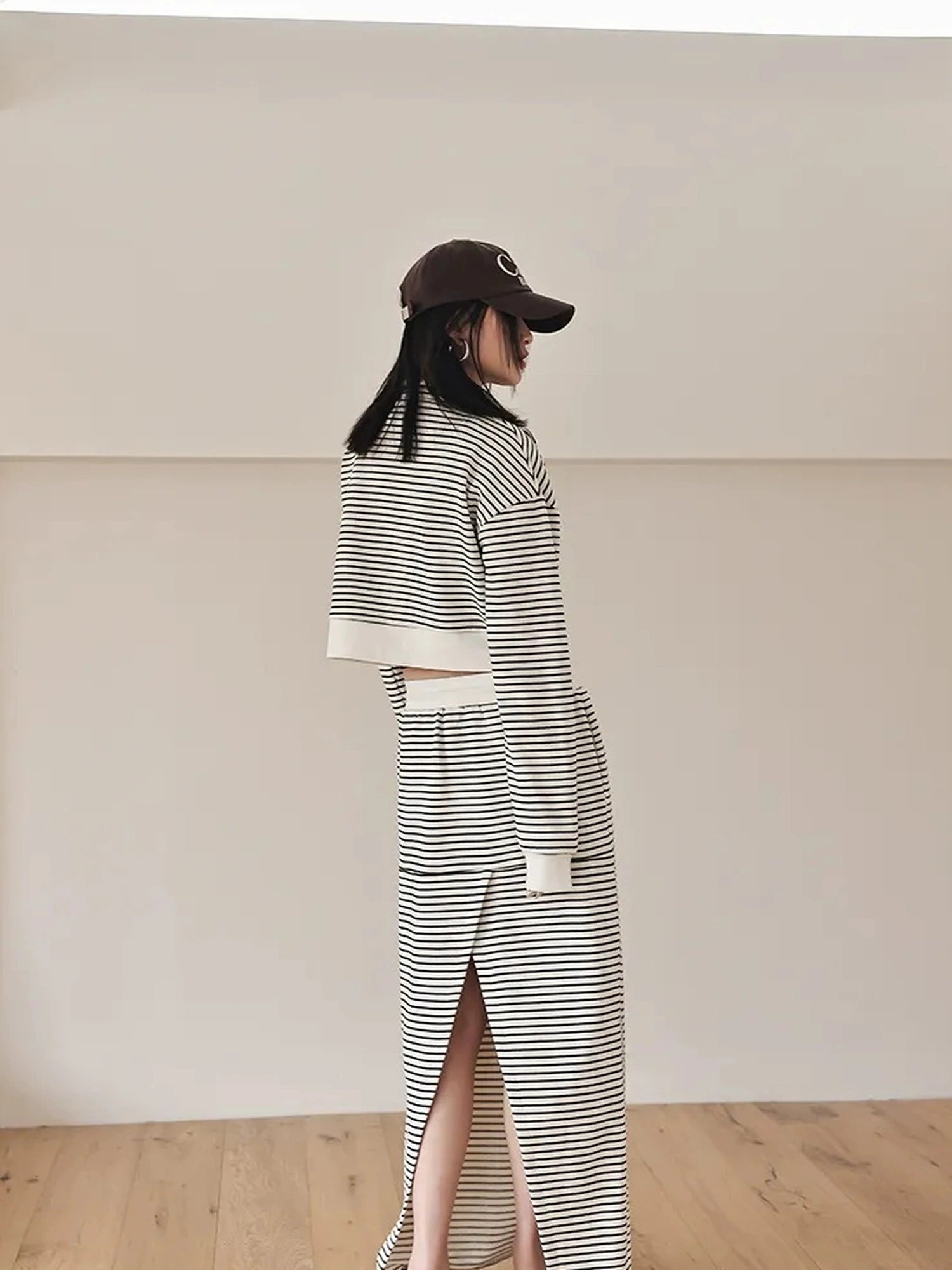 FU FRESH UP French Stripe Zip Up Set With A Line Skirt