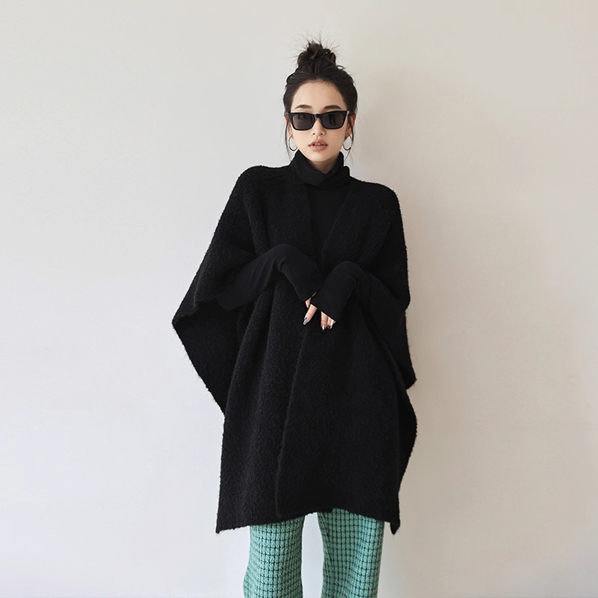 FU_FRESH_UP_French_Style_Loop_Yarn_Cape_Scarf_Shawl_V-neck_T-shirt_Long_Sleeve_MISSTT