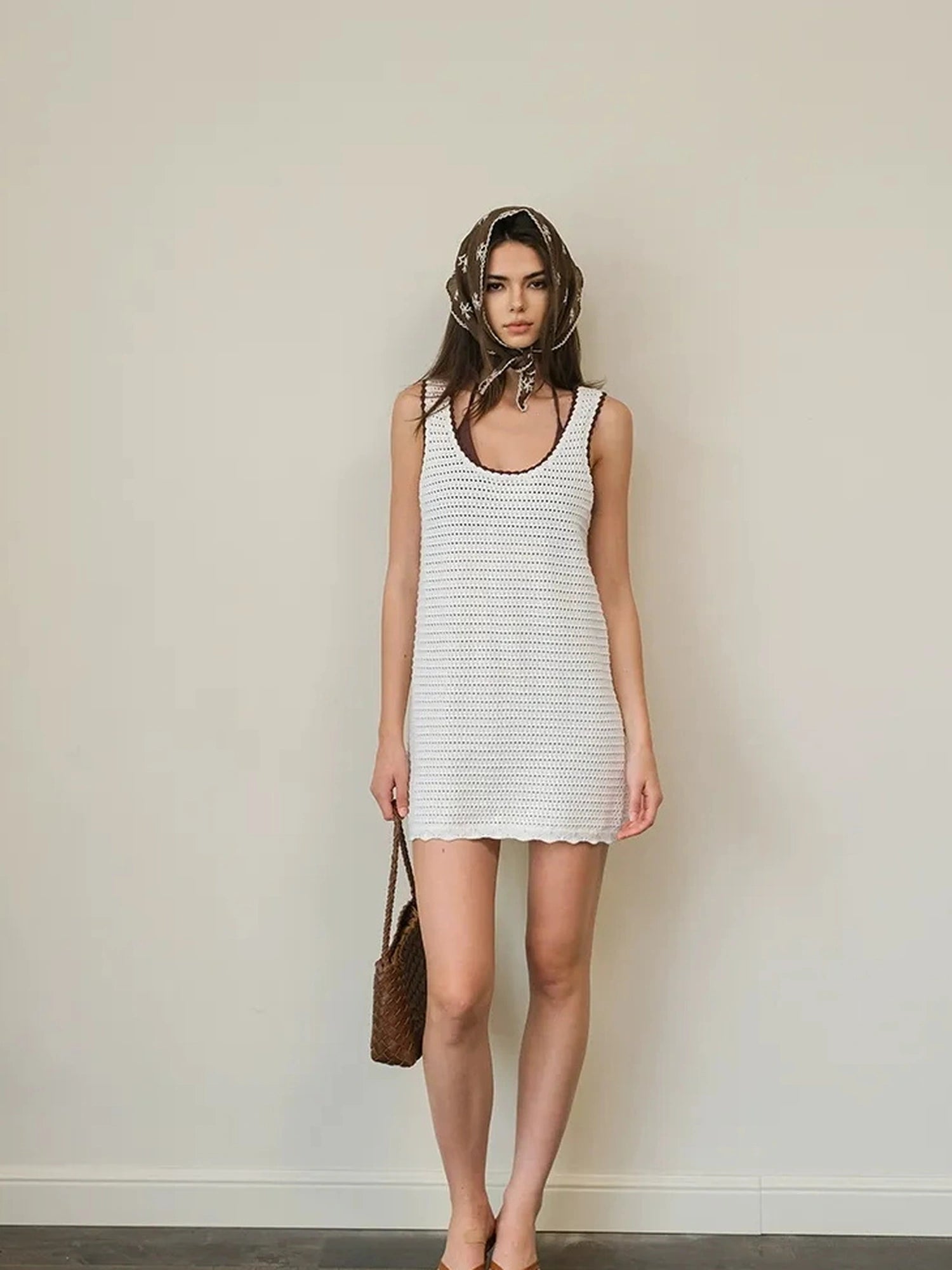 FU FRESH UP French Vacation U Neck Crochet A Line Dress
