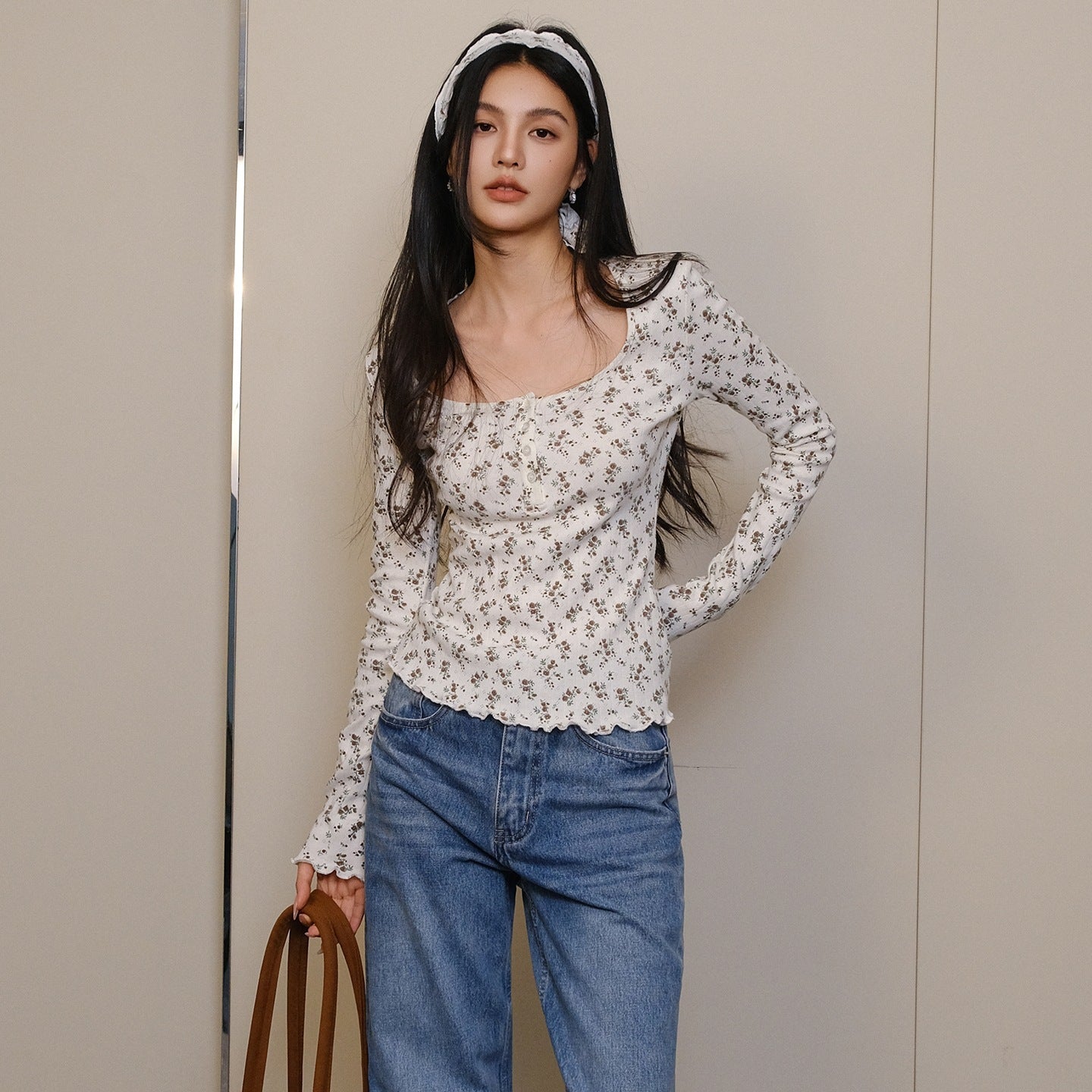 FU_FRESH_UP_French_Vintage_Floral_Print_Slim_Round_Neck_Women&